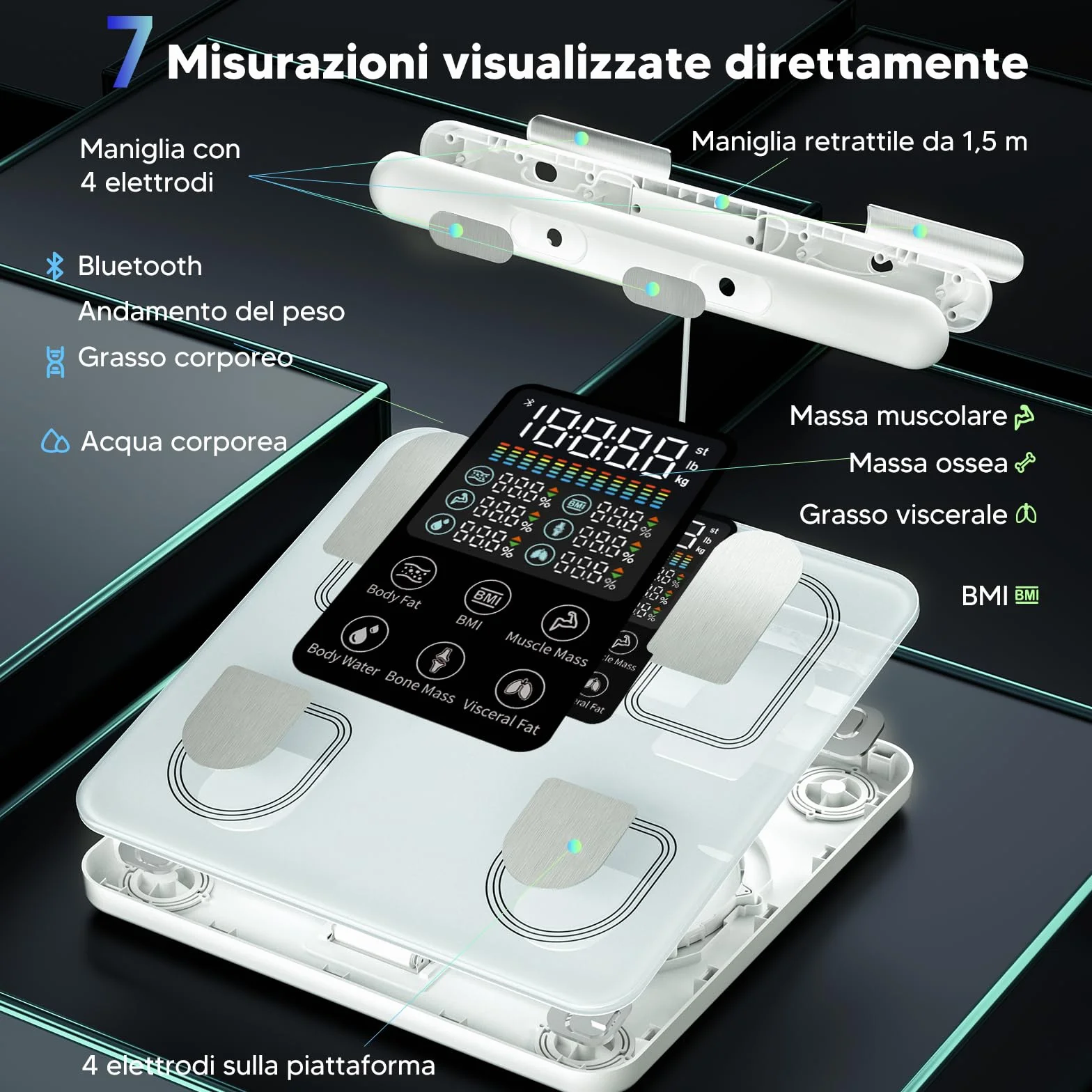 Arboleaf Bilancia Intelligente con Analisi Corporea 8 Elettrodi Bluetooth APP 50 Metriche 180 kg