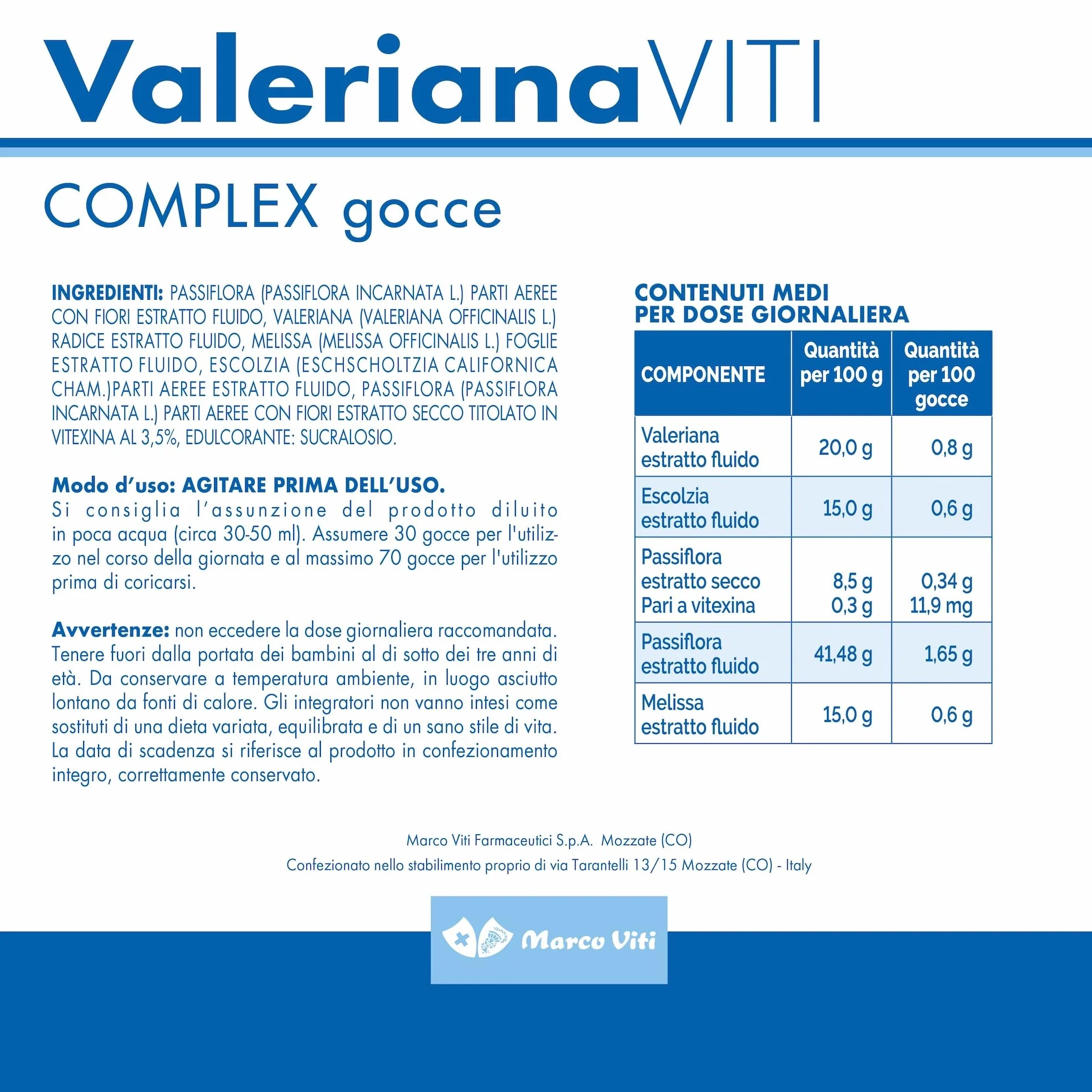 Valeriana Viti Complex Gocce 30 ml Integratore Sonno con Escolzia e Melissa