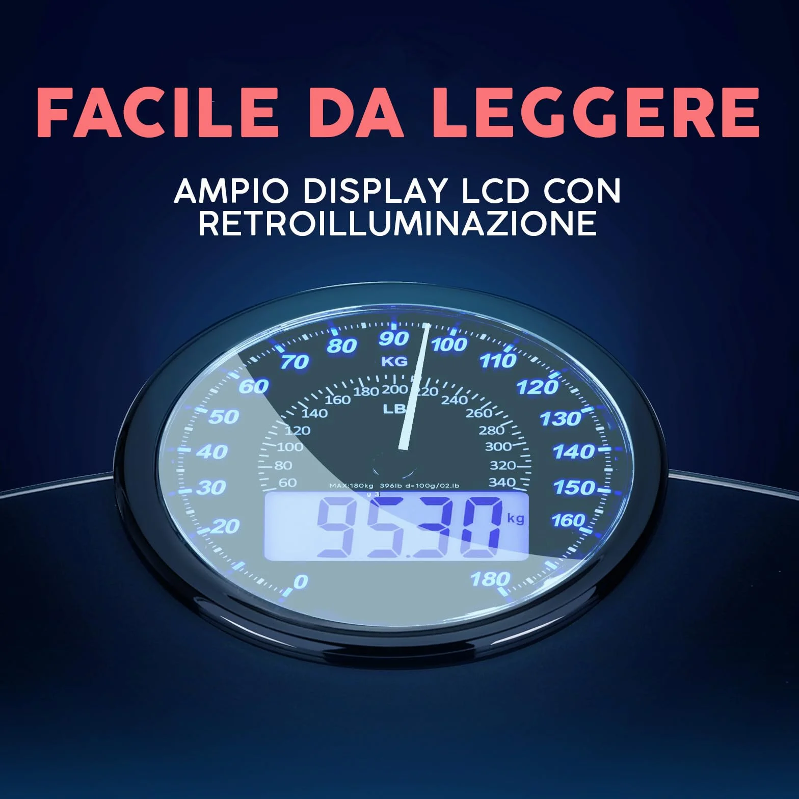 Bilancia Pesapersone Digitale Adamson Hybrid 2-in-1 Analogica e Digitale 180 kg Display LCD Vetro Temperato