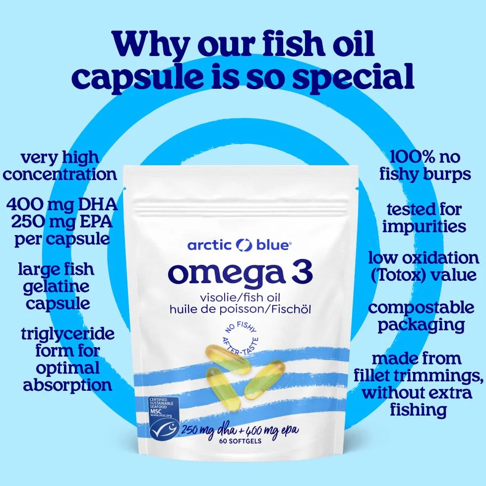 Omega-3 Olio di Pesce 1200 mg 60 Capsule — Alaska Colin Olio EPA 400 mg DHA 250 mg MSC