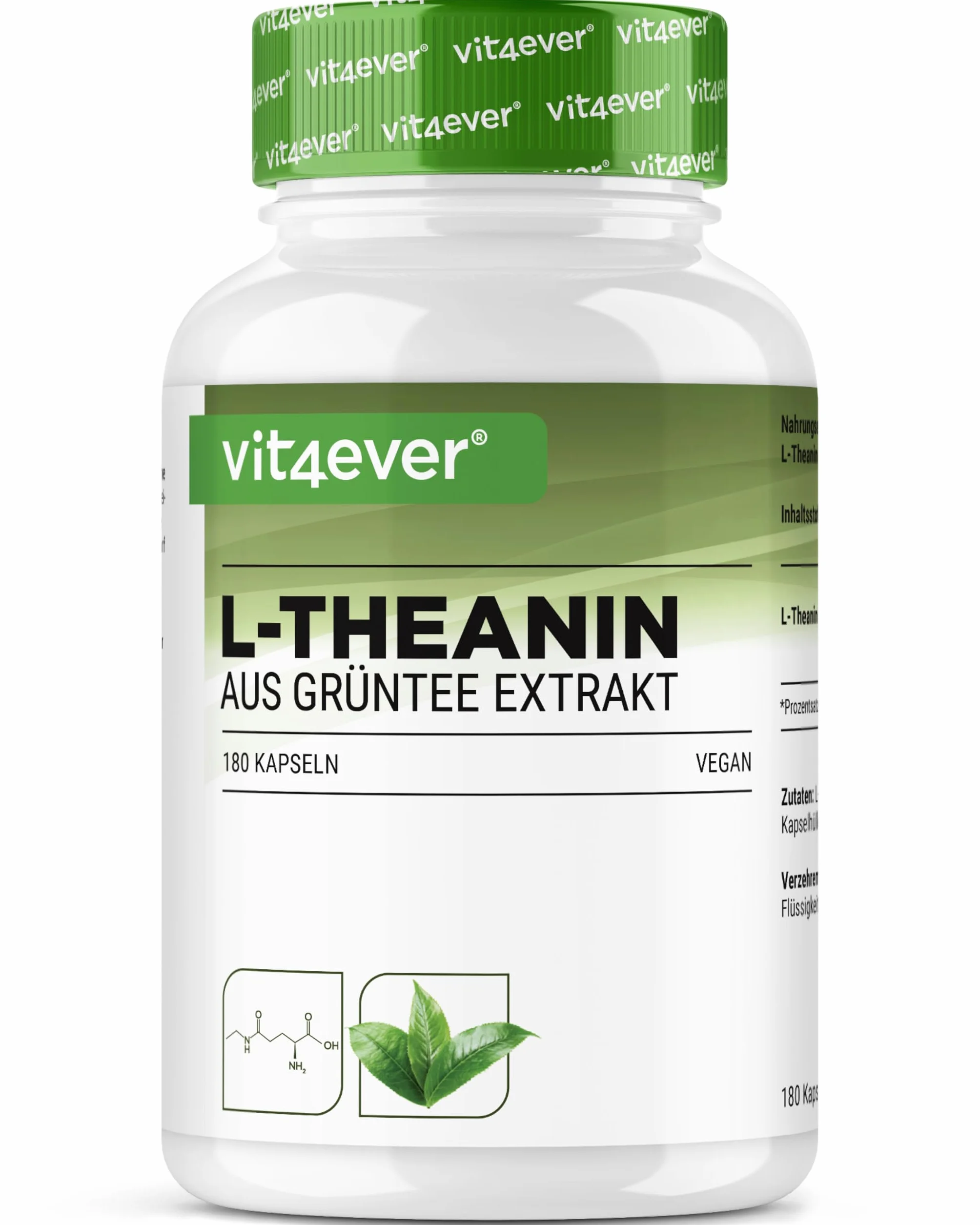 L-Teanina - 180 capsule - 750 mg per dose giornaliera - Da estratto naturale di tè verde - Alta dose - Vegana