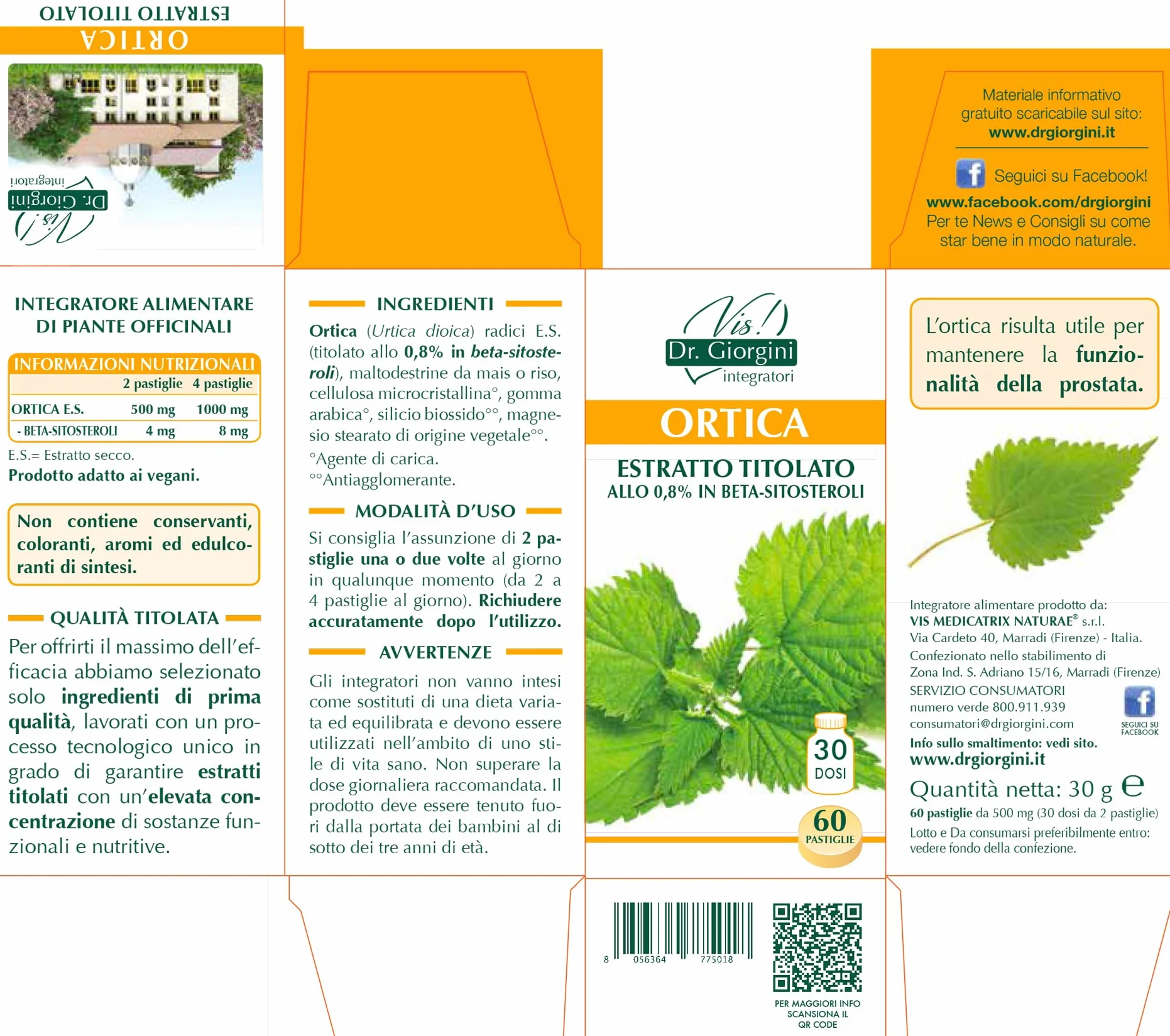 Dr Giorgini ORTICA Estratto Titolato 0,8% Beta-Sitosteroli Pastiglie 30 g