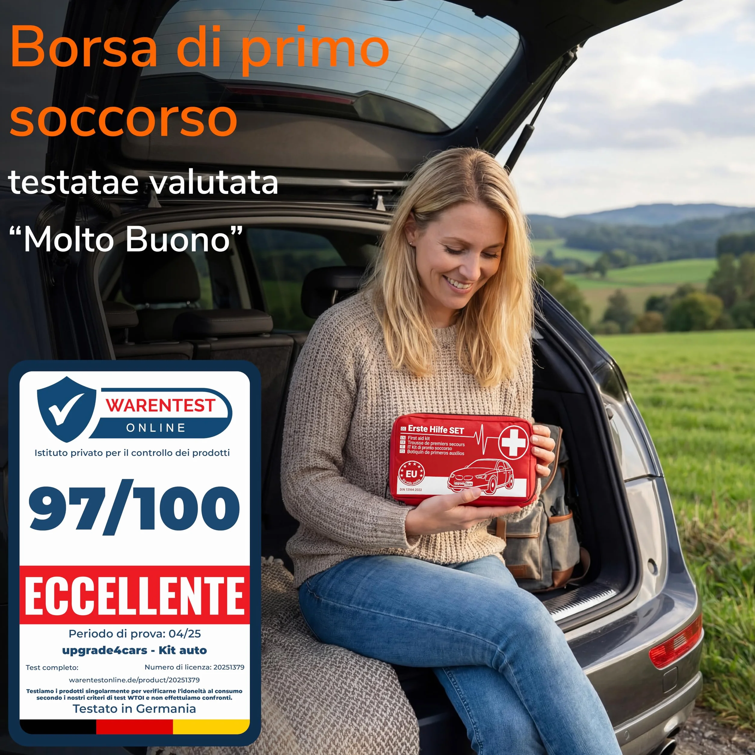 Kit di Primo Soccorso Auto 2026 DIN 13164 Set Valido in Tutta Europa Borsa di Medicazione