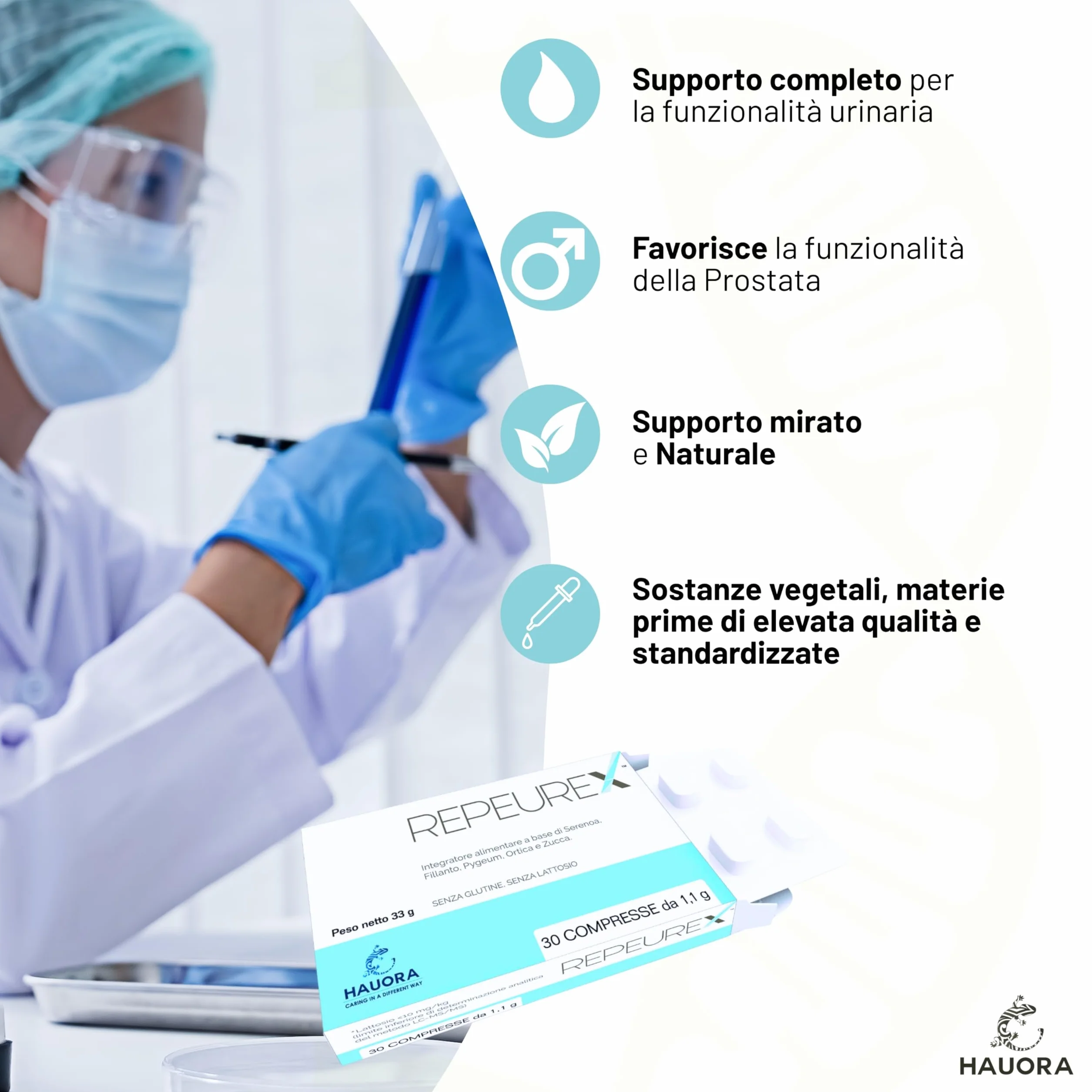 HauoraMed Repeurex Serenoa Repens Prostata Integratore Vie Urinarie 30 Compresse 1,1g Saw Palmetto Fillanto Pygeum Ortica Zucca