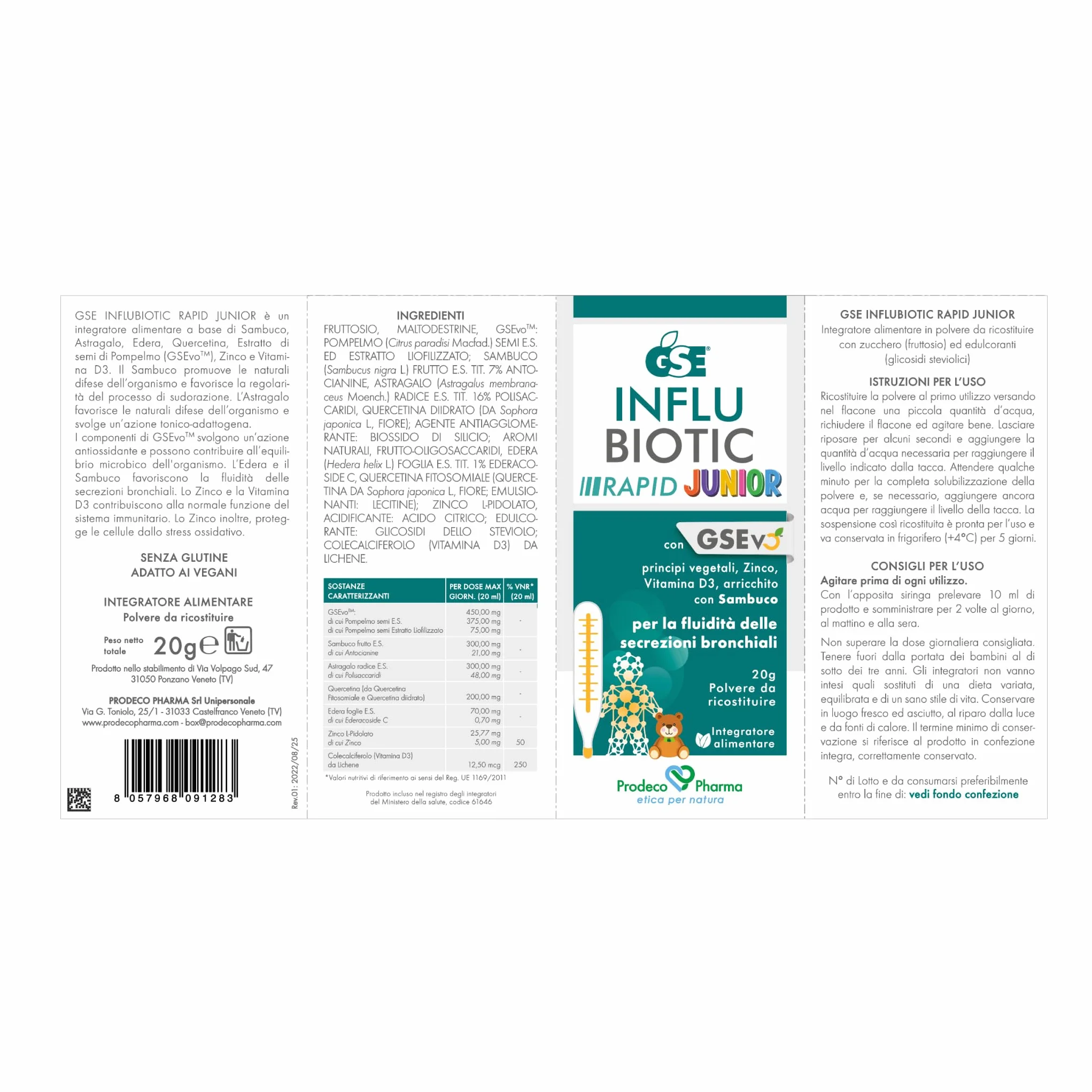 Prodeco Pharma GSE Influbiotic Rapid Junior 20 g Polvere da Ricostruire Integratore Alimentare Senza Glutine