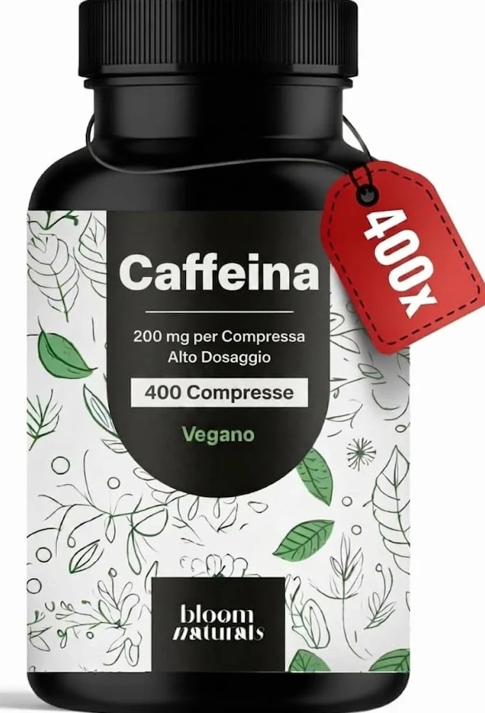Caffeina Pura 400 Compresse 200 mg Alto Dosaggio Vegano Integratore