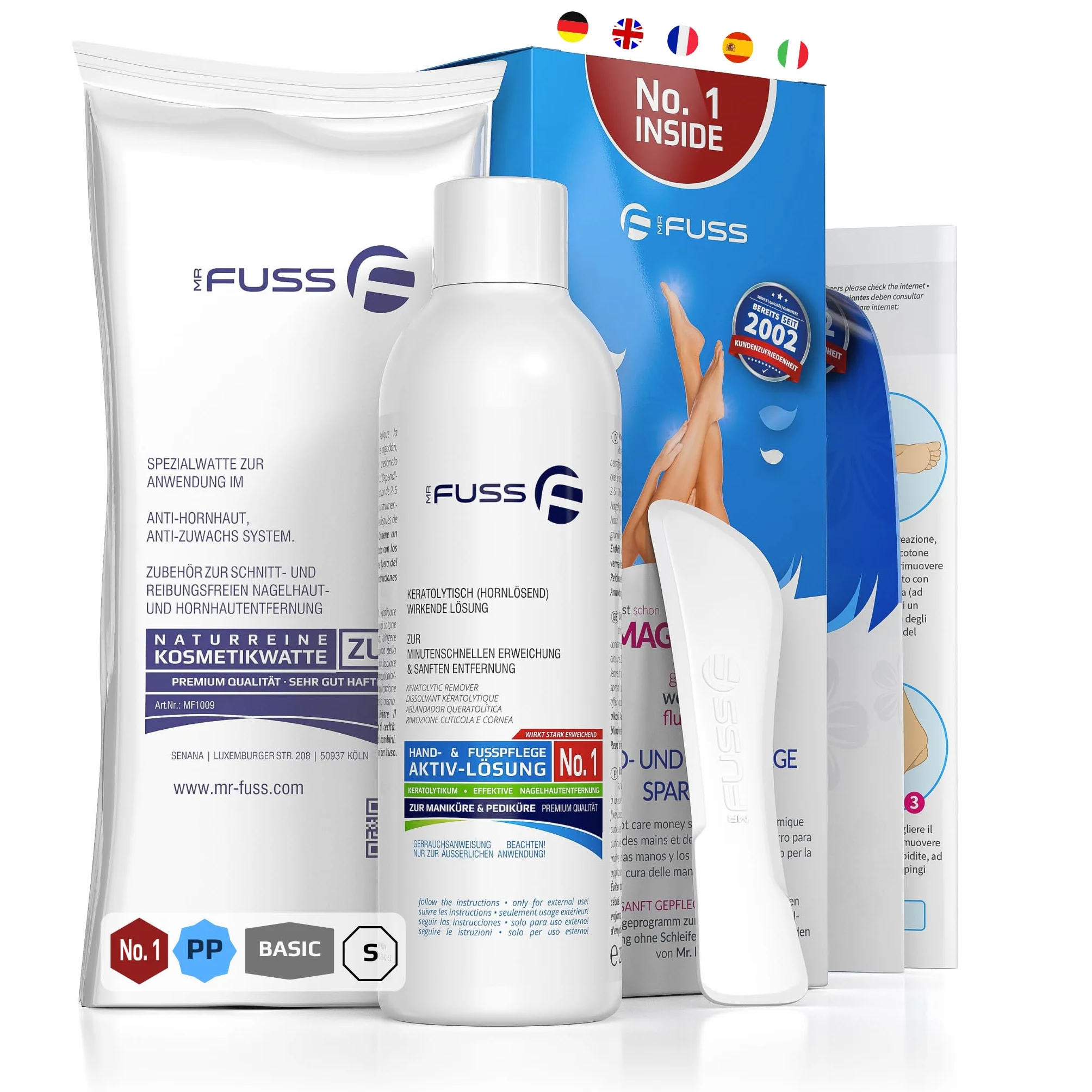 Mr. Fuss No. 1 Soluzione, Kit Callifugo Per Piedi, 3 Parti, Liquido Cheratolitico Extra Forte