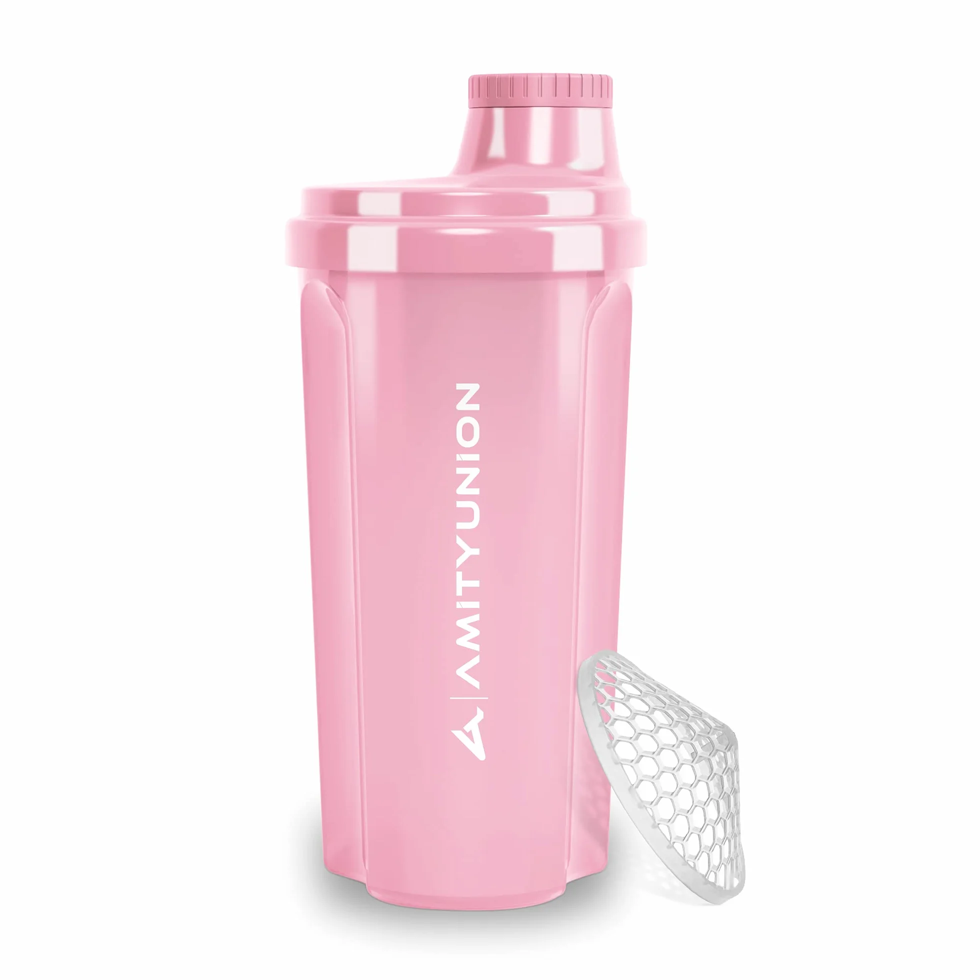AMITYUNION Shaker per proteine 500 ml Heaven a prova di perdite, senza BPA con setaccio cliccabile e scala per frullati cremosi di siero di latte, shaker per proteine, originale in Rosa corallo
