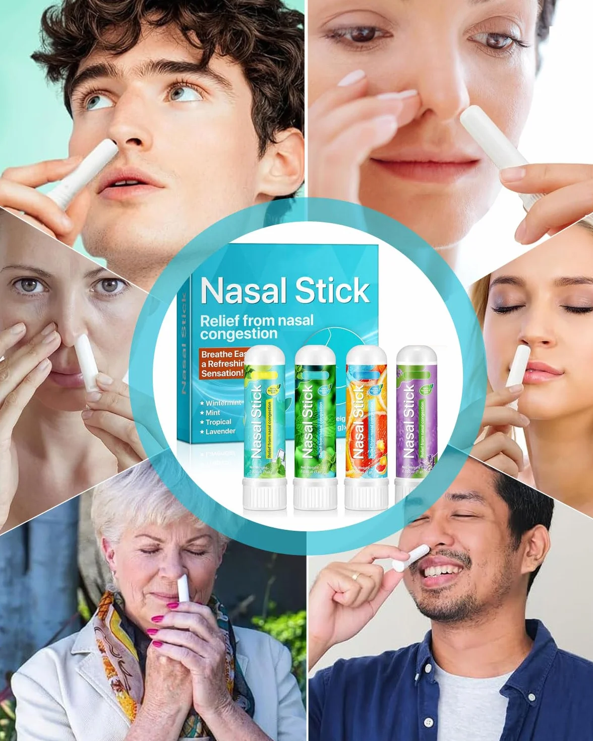 4 Pack Nasal Stick, Inalatore Nasale per Rapido Sollievo dal Naso Chiuso, Migliora la Respirazione e la Concentrazione con Oli Essenziali e Mentolo, Ideale per Studio, Lavoro e Viaggi