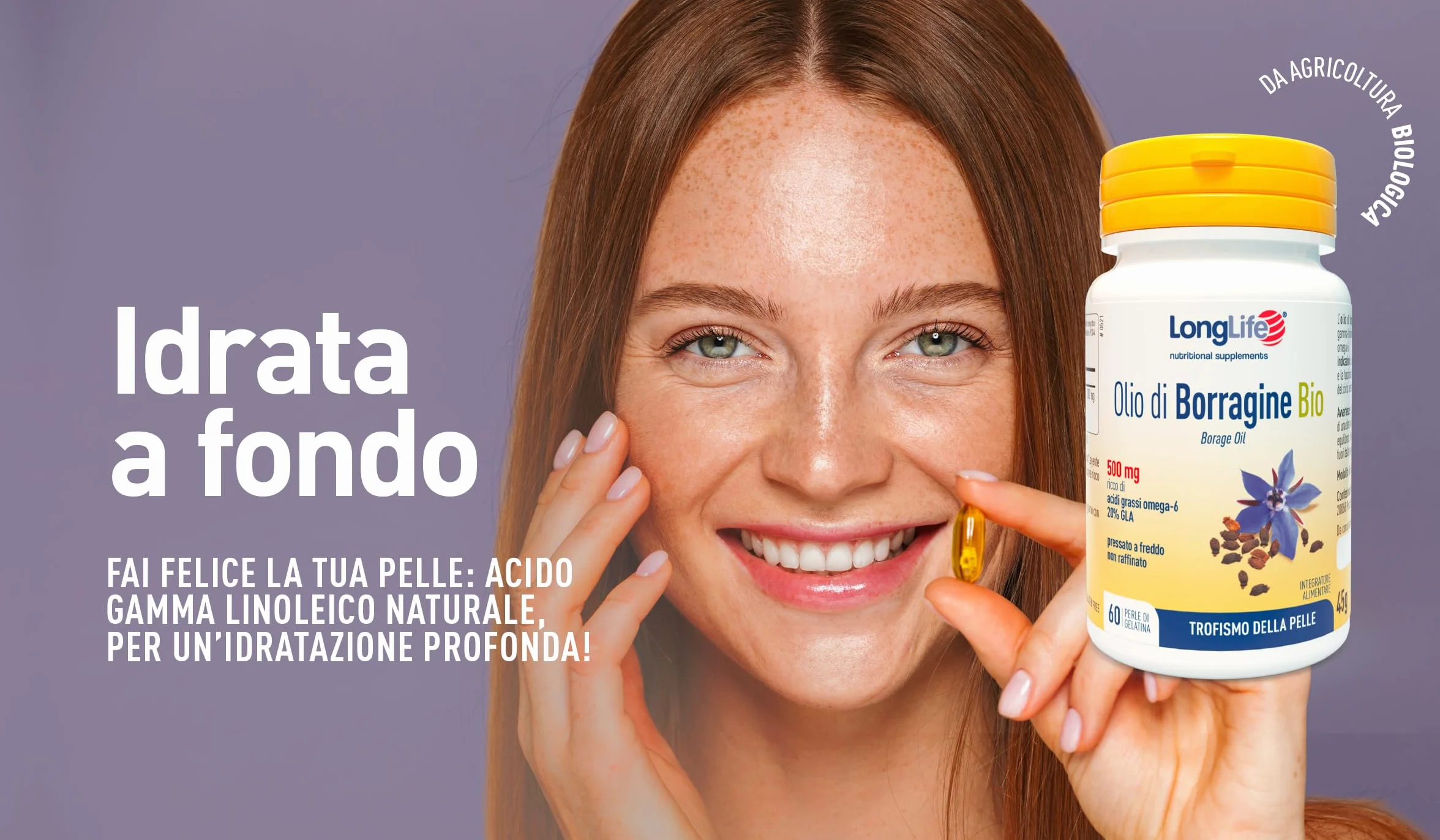 Olio di Borragine Bio 500mg Integratore GLA 20% Omega 6 60 Perle Biologico Senza Glutine