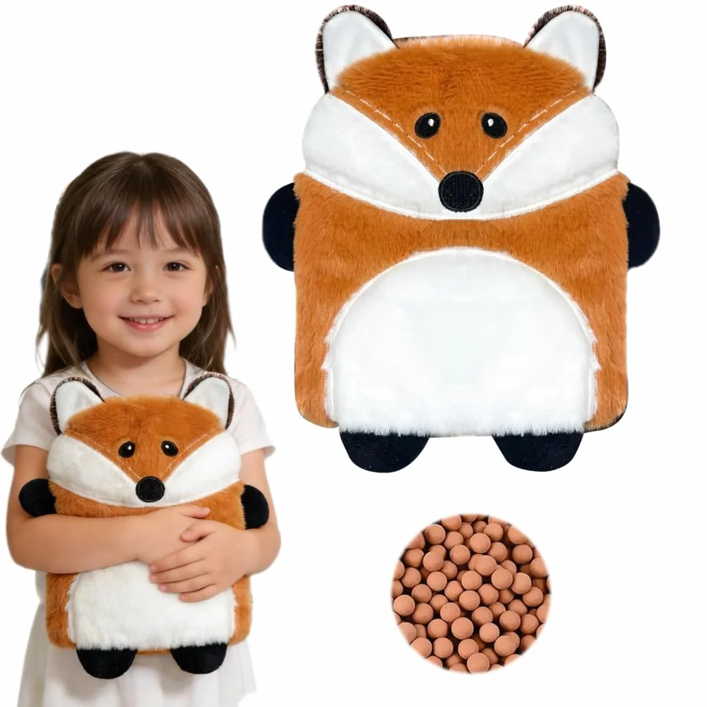 Cuscino termico Microonde Animali Borsa dell'acqua calda per Microonde, Borsa dell'acqua calda Animale per Donna Bambini E Bambino Alla pancia Collo e Dolori di regolazione (Volpe)