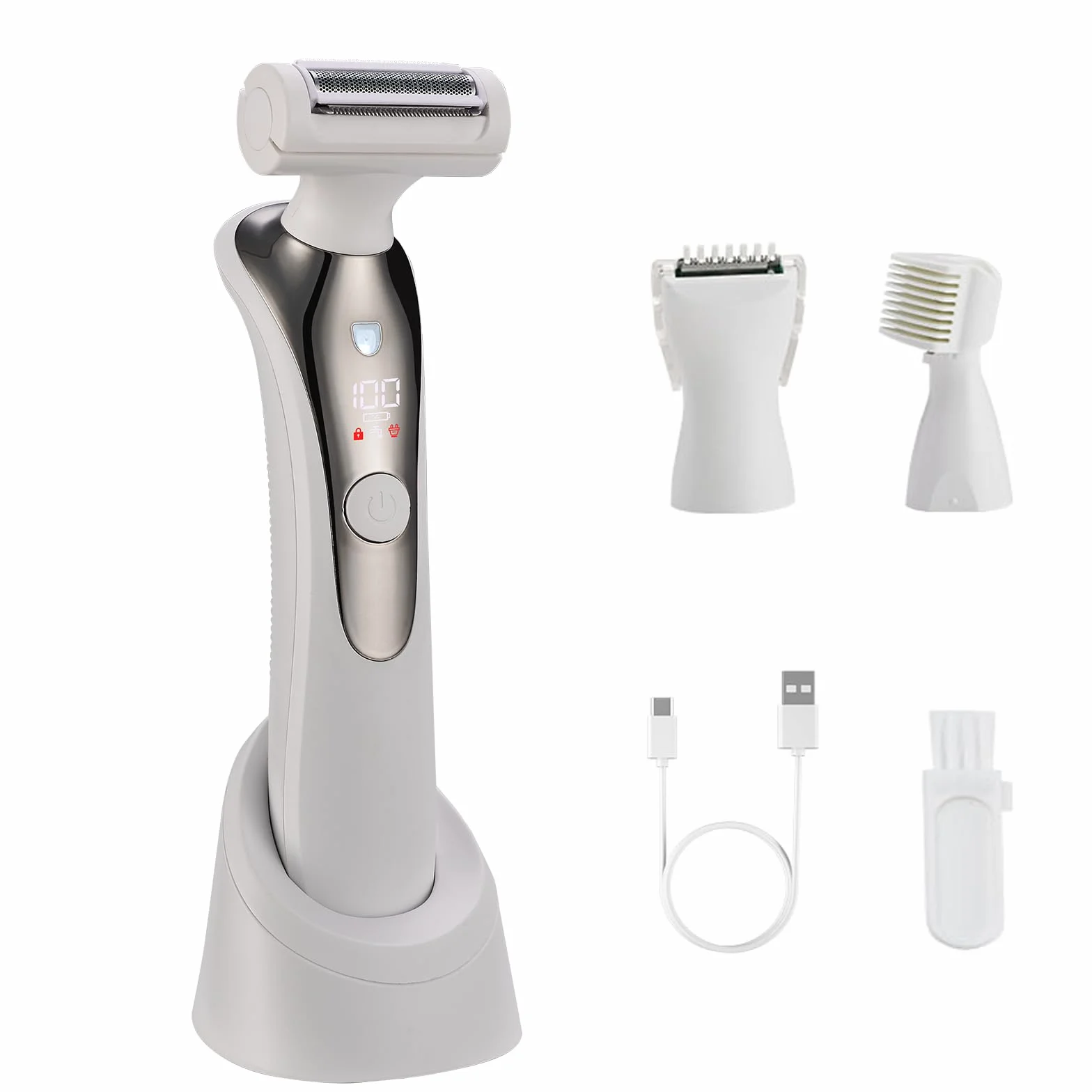 Rasoio Elettrico Donna, 3 in 1 Epilatore Elettrico Donna Senza Fili per corpo, gambe, peli pubici e viso, IPX6 impermeabile e USB ricaricabile, Bianco