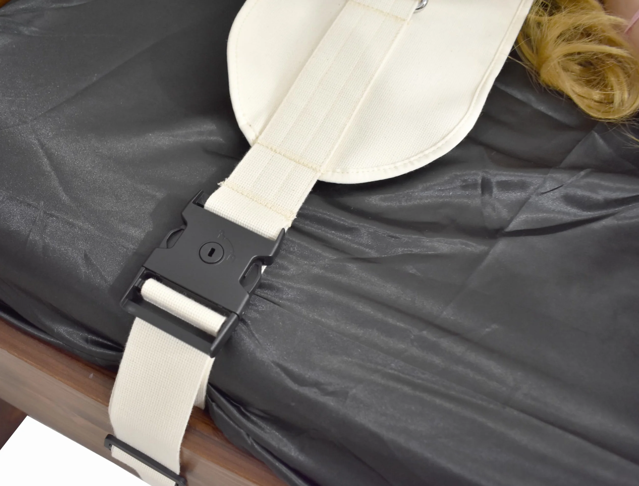 Set di contenzione testa clinica BDSM fascette bloccabili fronte mento con lucchetto chiave imbottite regolabili bondage