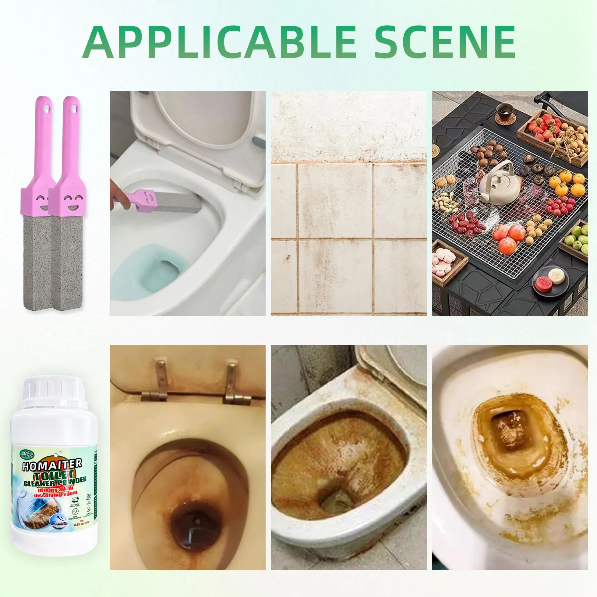 Pietra pomice per la pulizia del water, detergente per WC, rimozione di calcare, depositi di calcare e ruggine adatto per la pulizia della toilette (1 powder+2 Pumice)
