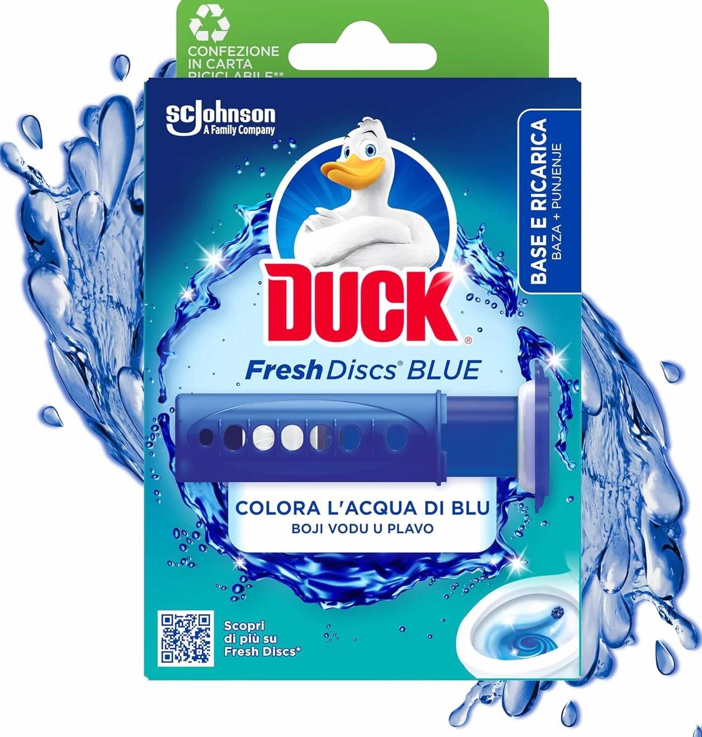 Duck Fresh Discs Blue- Base per Dischi Gel Igienizzanti WC, Colora l'acqua di blu ad ogni risciacquo - Confezione da 1 Applicatore e 6 Dischetti