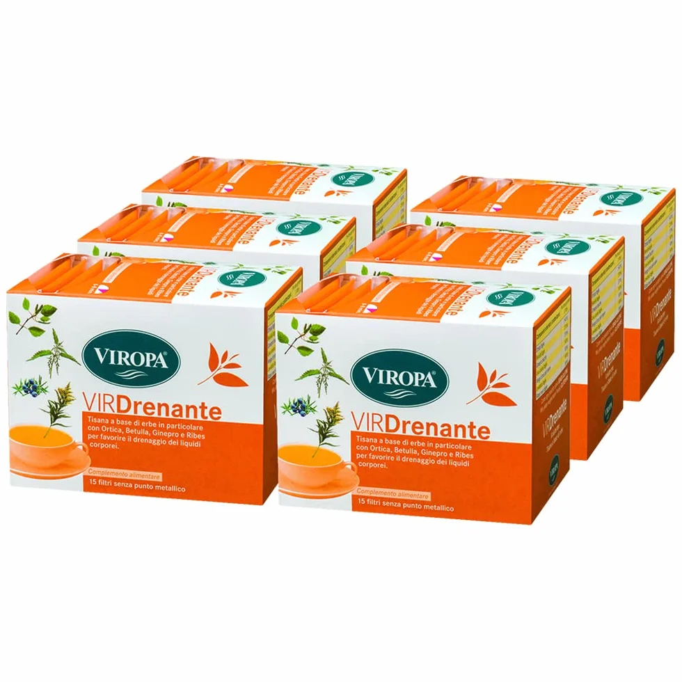 VIROPA VirDrenante 15 Filtri Tisana Erbe Ortica Ribes Drenaggio Liquidi Corporei 6 Confezioni