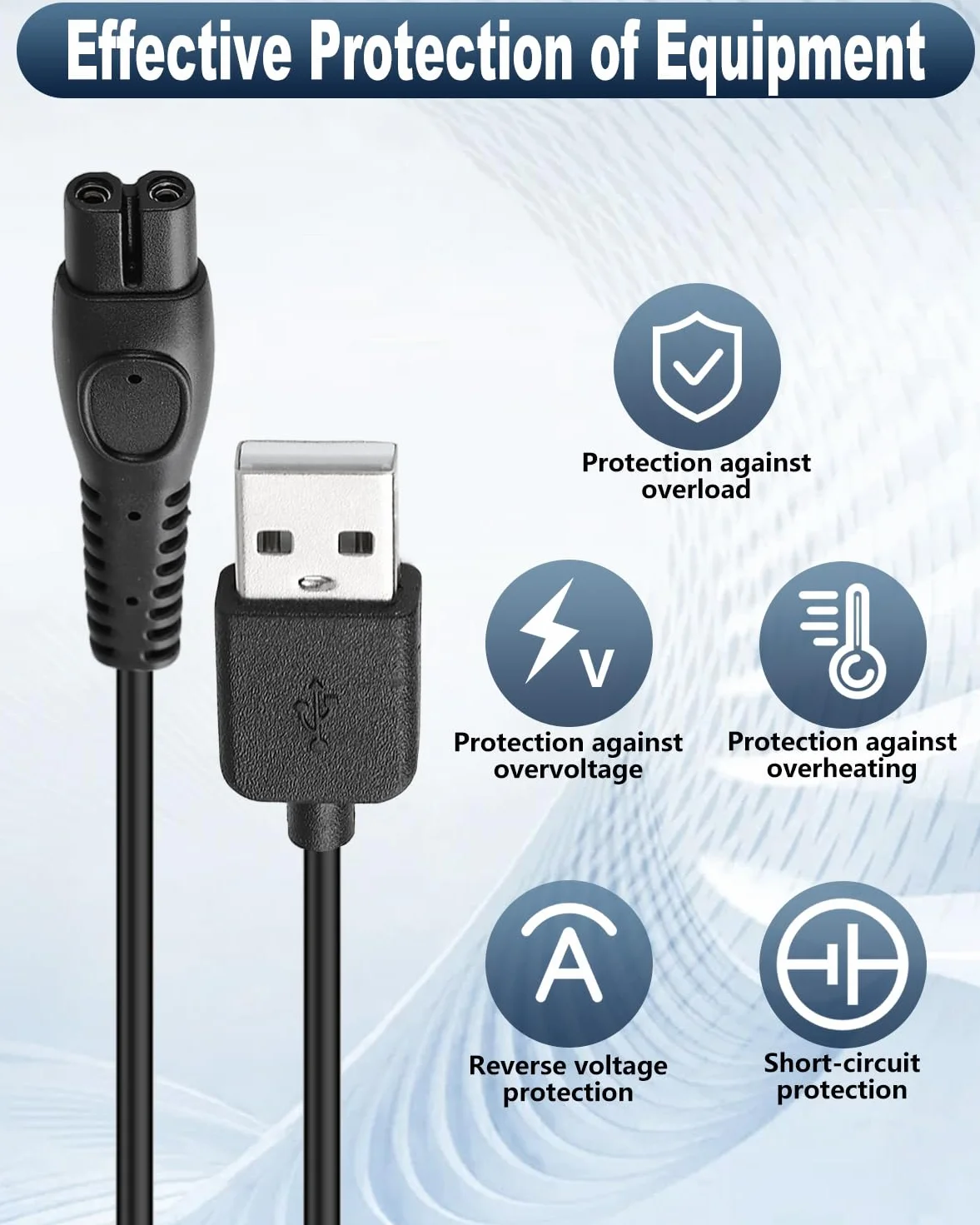 Caricabatterie 5V 1A per Rasoio Philips OneBlade QP2724 QP2734 QP2824 QP2834 QP4631 MG9530 MG7910 MG5910 S7887 S5898 PQ888 PQ889 Cavo USB 1M