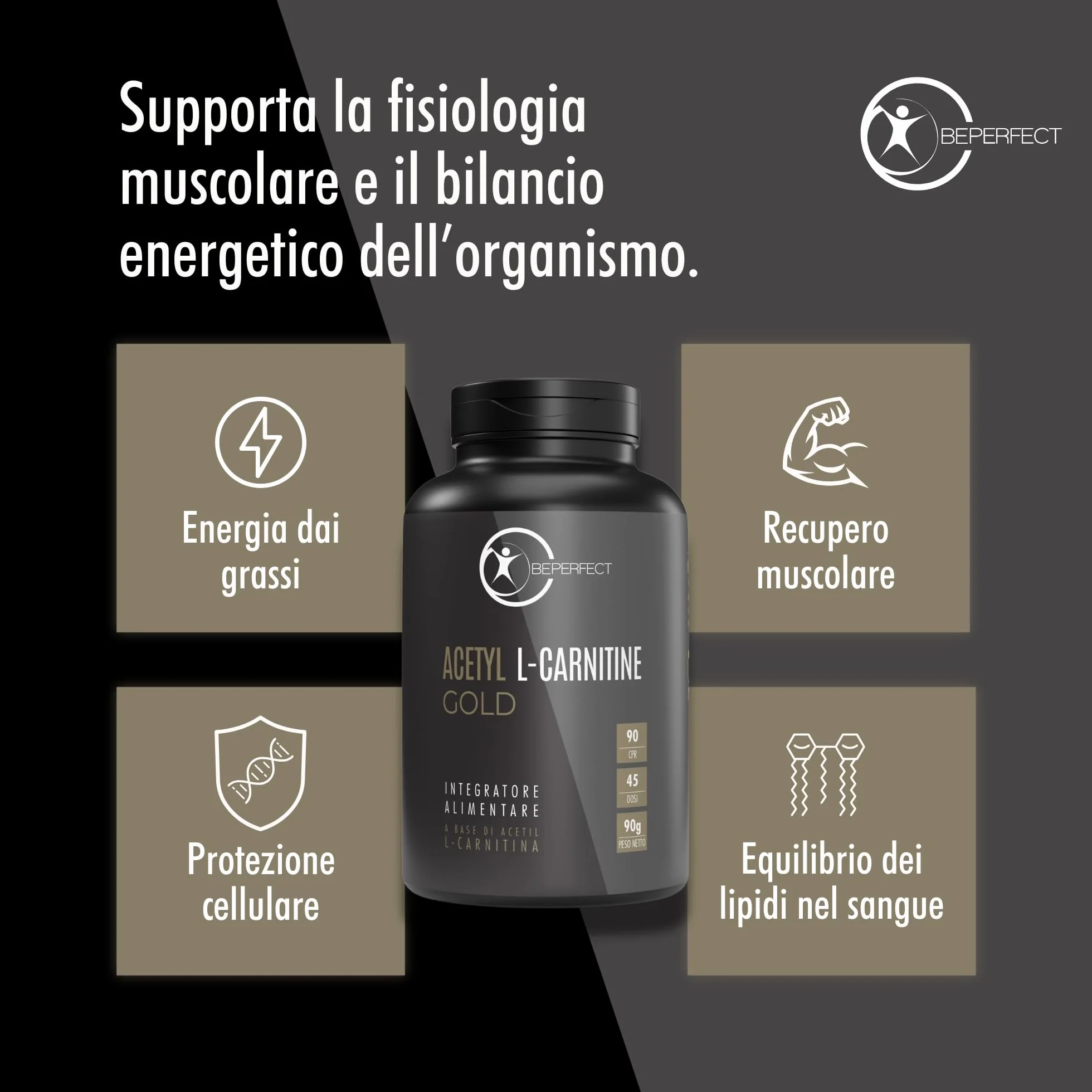 Acetil L-Carnitina Tartrato 3360 mg 90 Compresse Integratore Supporto Metabolico e Energetico