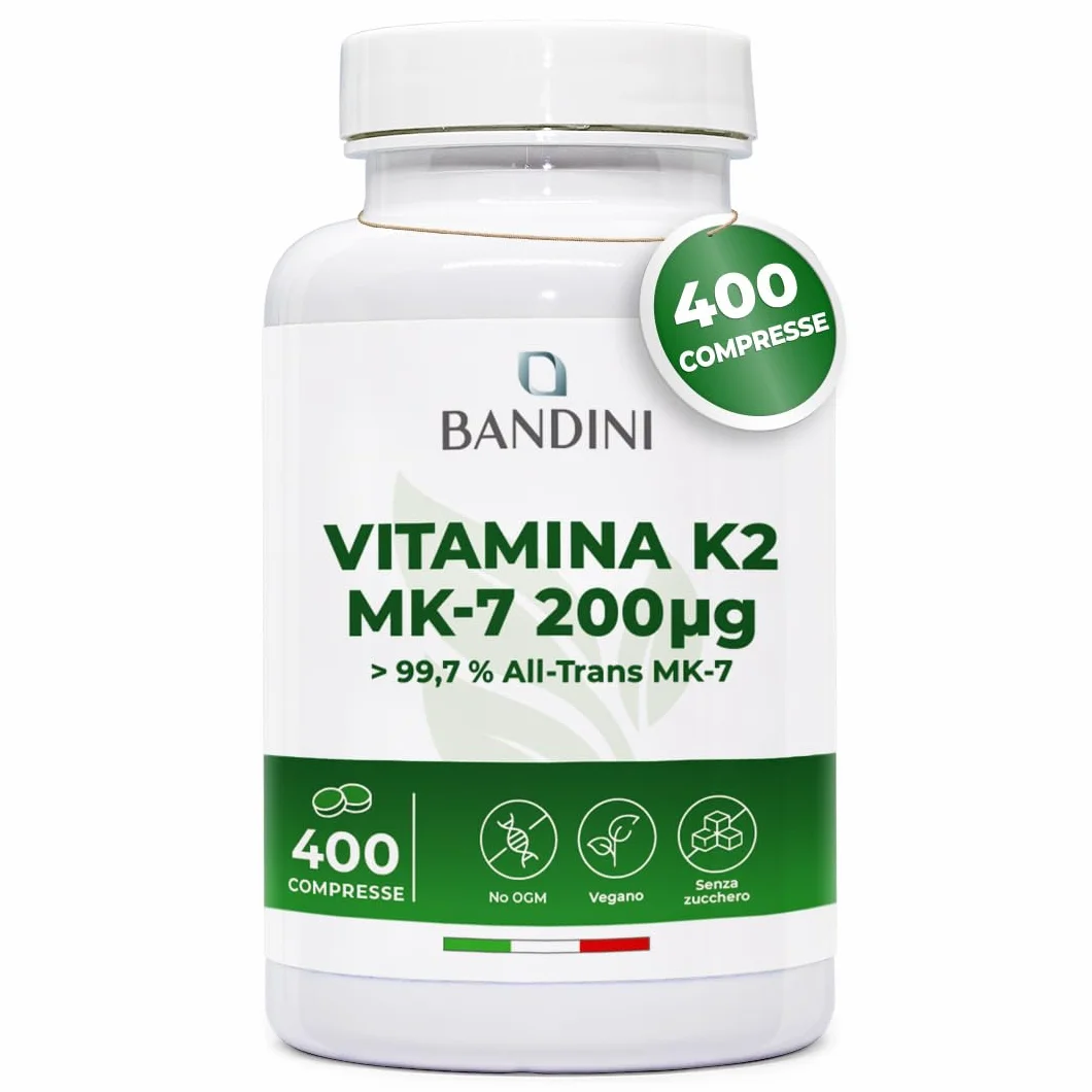 Bandini Vitamina K2 MK7 200µg 400 Compresse Alto Dosaggio Integratore Ossa Normali Vegan