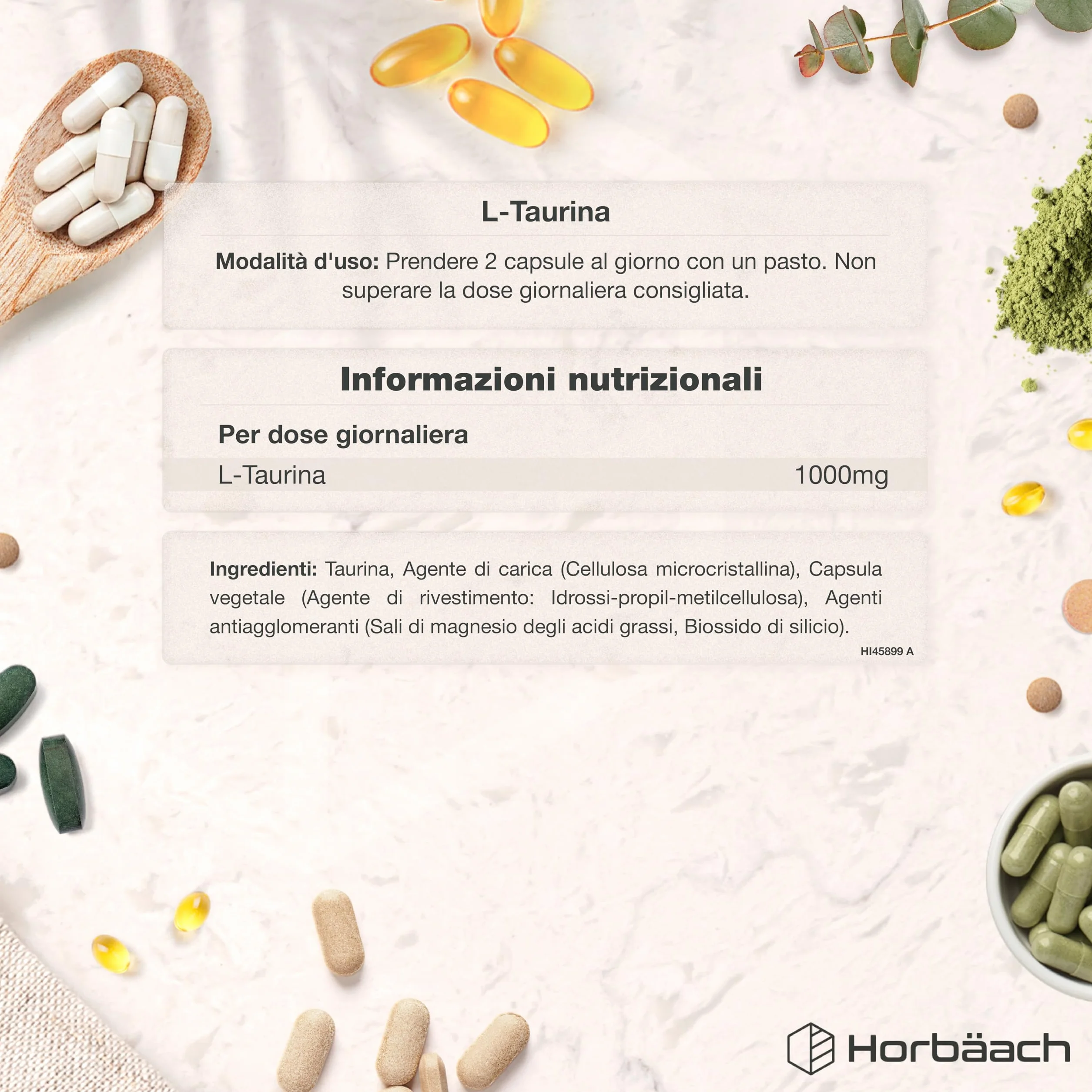 Horbaach Taurina 1000 mg 180 Capsule Vegane Aminoacidi Essenziali Pre Workout Post Workout
