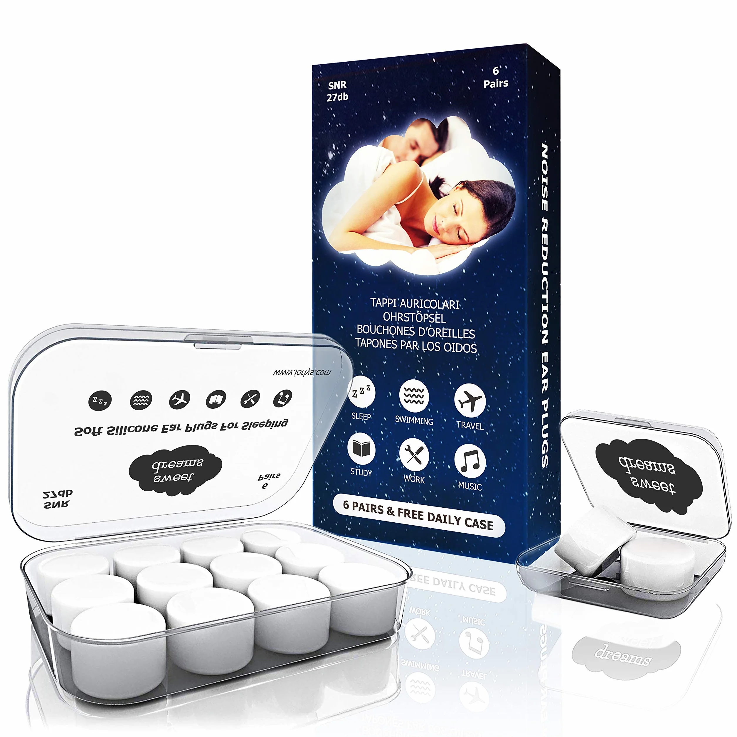 Tappi Orecchie per Dormire 4a Generazione Antirumore Silicone Modellabile Insonorizzanti Riutilizzabili 6 Paia
