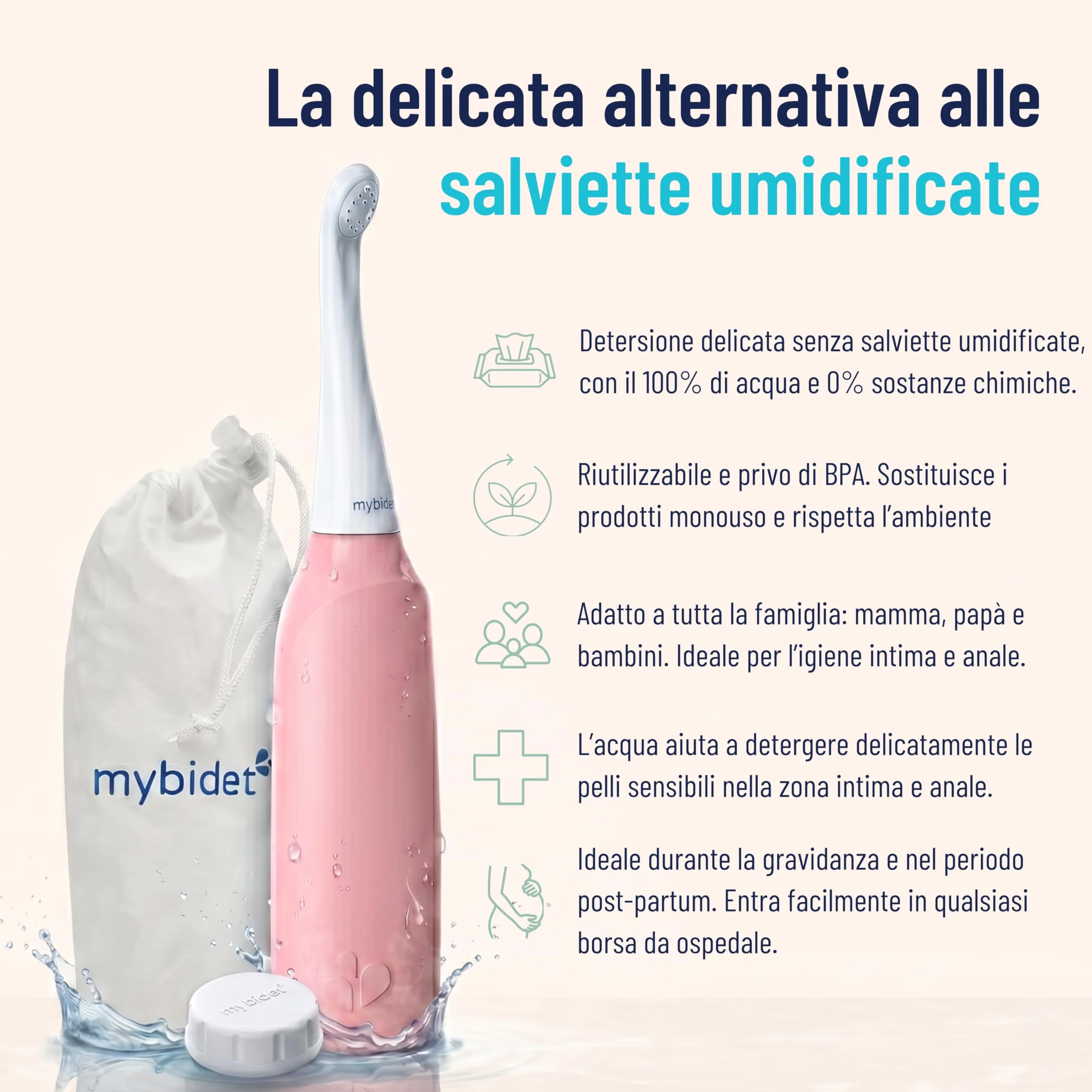 Doccia intima per glutei 0% chimica 100% acqua senza batterie sostenibile