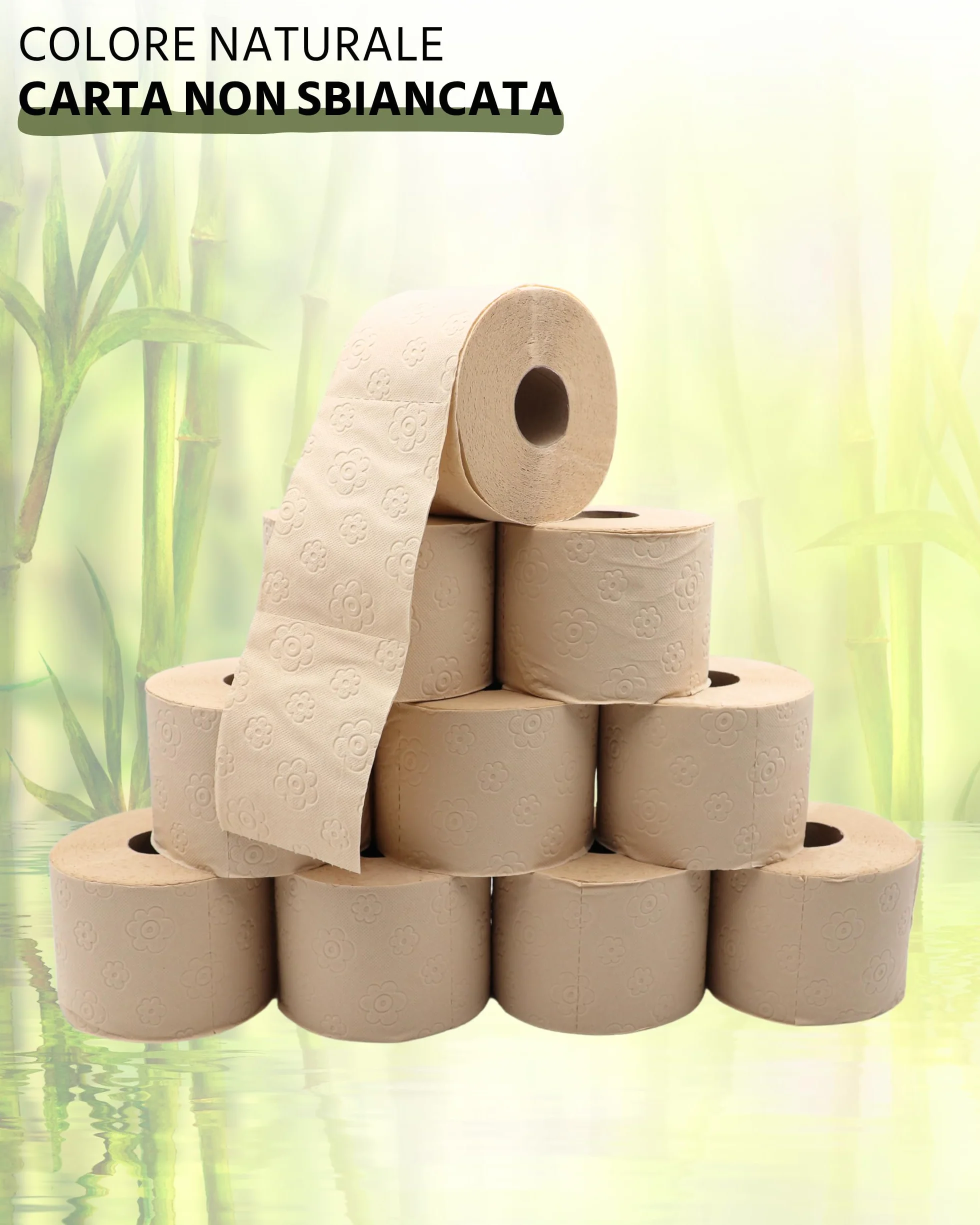 œcolife Carta igienica in bambù 3 strati 56 x 150 fogli per rotolo sostenibile confezione da 60% PCR 56 rotoli