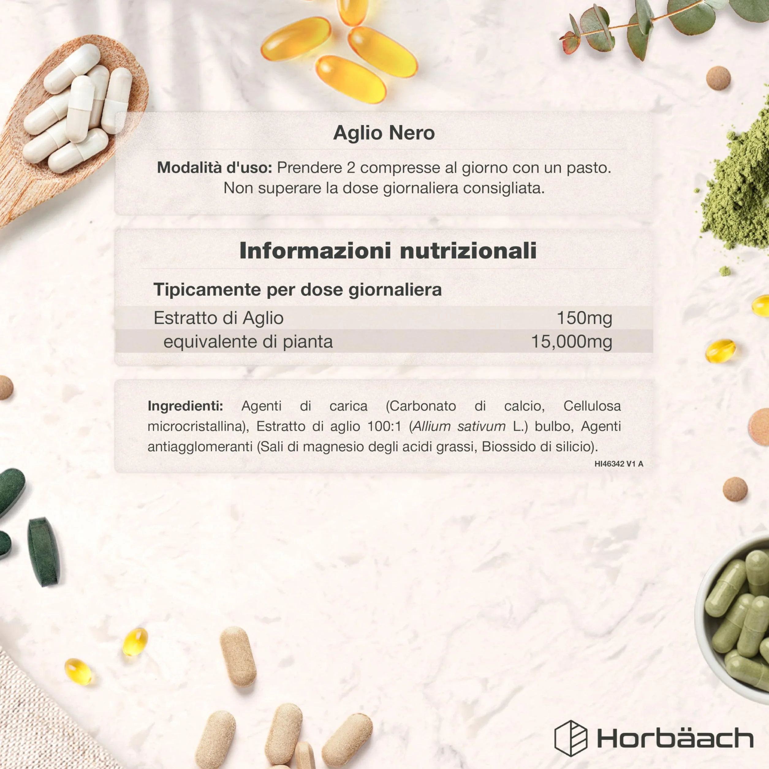 Aglio Nero Fermentato 15000mg | 180 Compresse Vegane | Integratore Inodore e Senza Gusto | Horbaach