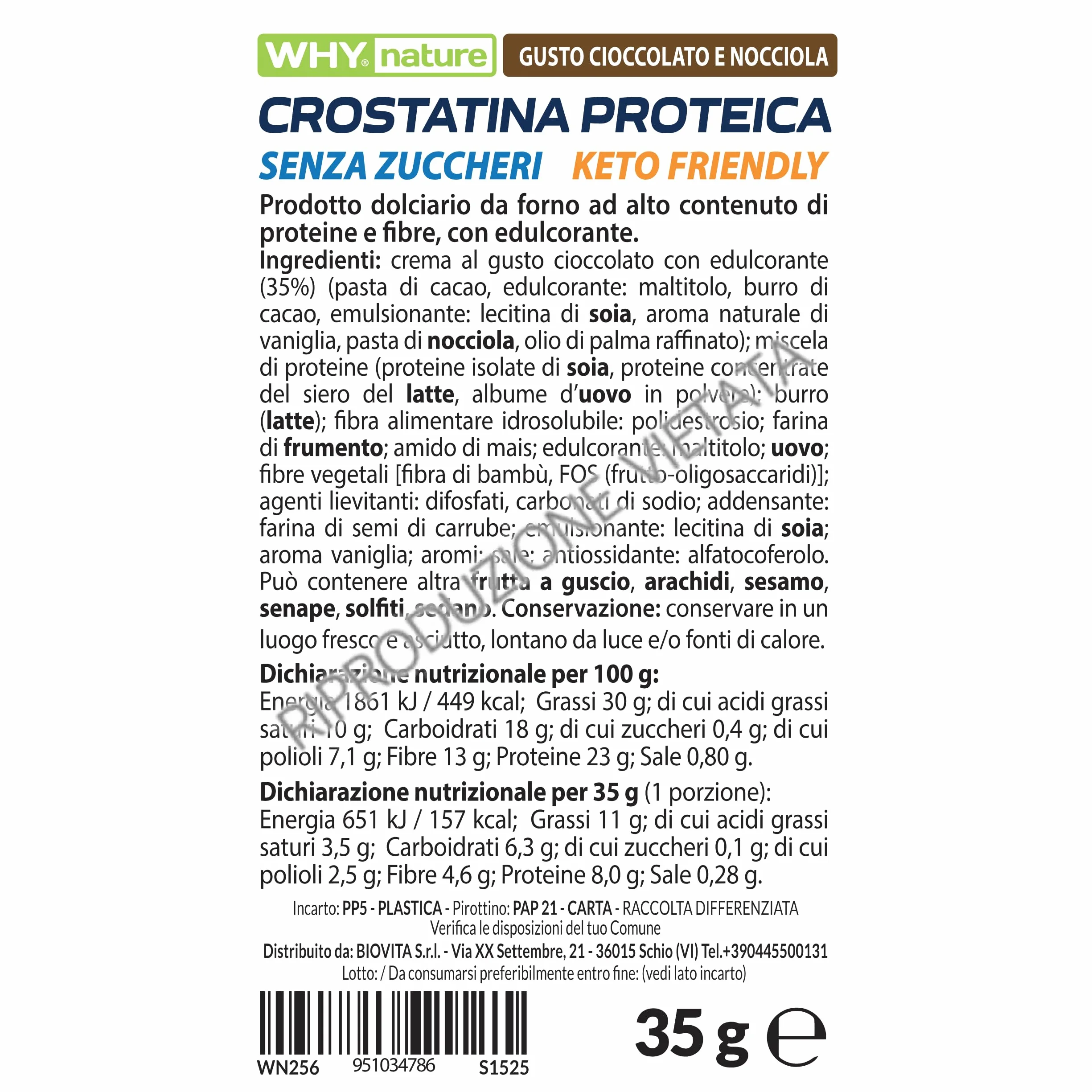 WHY NATURE Crustini Proteici Gusto Cioccolato e Nocciola 35 g Snack Proteici