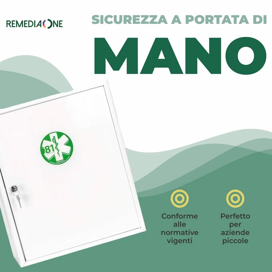 REMEDIA ONE Cassetta Pronto Soccorso Aziende piu 3 Dipendenti Kit Pronto Soccorso Conforme D.M.388 e D.L.81 Armadietto Completo