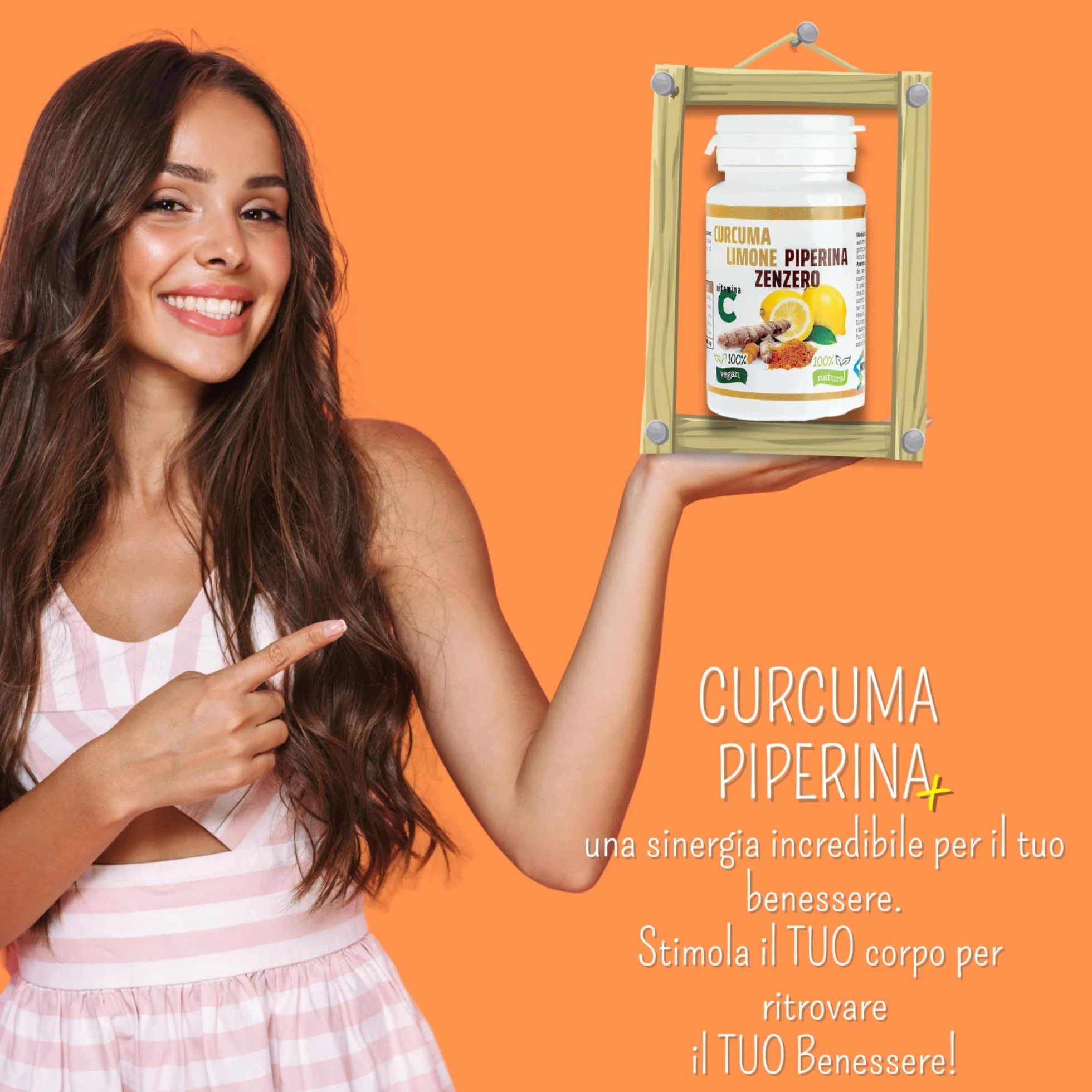 Curcuma 5000 mg Vitamina C Piperina Zenzero 130 Compresse Vegane Senza Zuccheri Senza Glutine Made in Italy