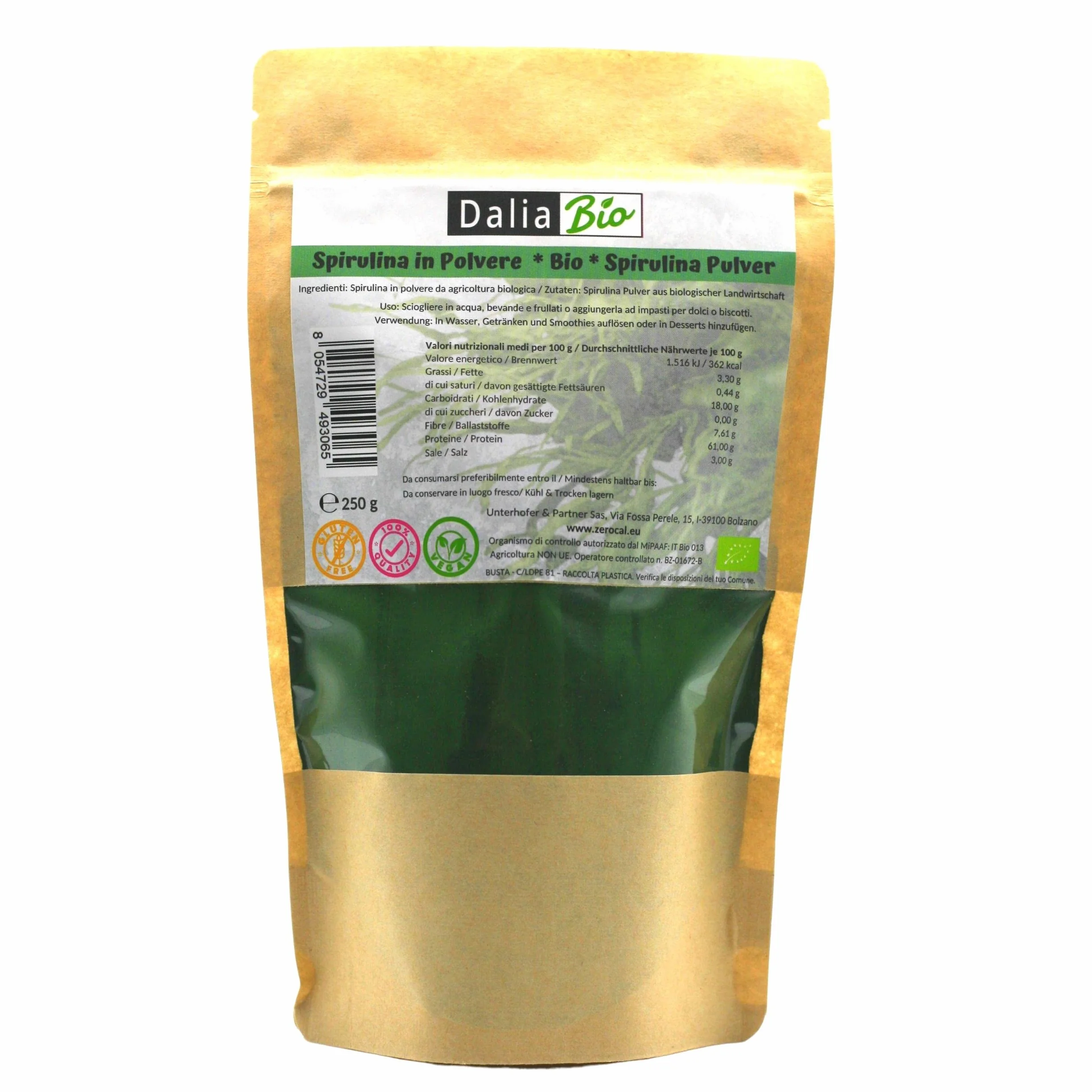 Spirulina Biologica In Polvere 250 Gr Ricca di Proteine, Calcio e Vitamine