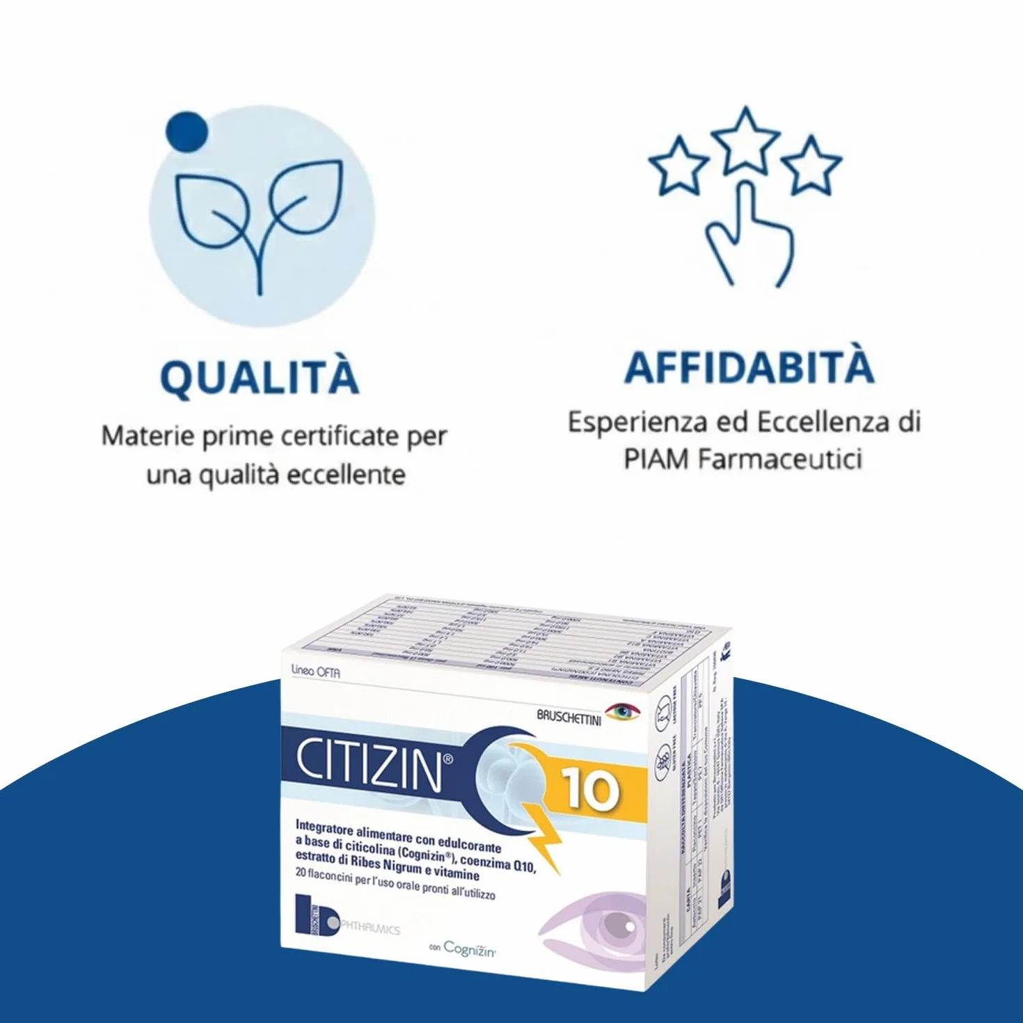 Q10 – 20 Flaconcini da 10 ml – Integratore Alimentare a base di Citicolina (Cognizin), Coenzima Q10, Vitamine A, C, E, Vitamine del gruppo B e Ribes nero