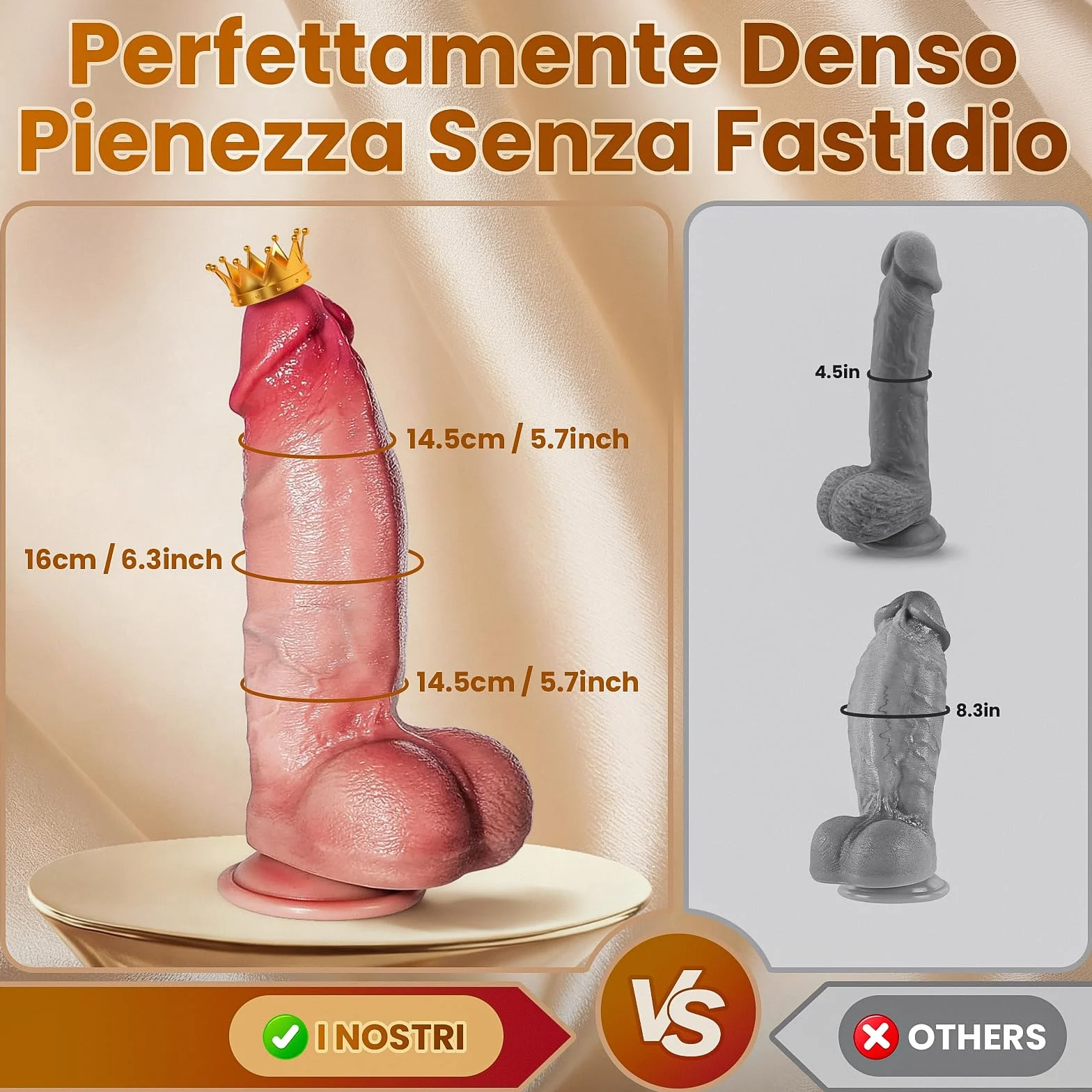 Dildo Realistico 21.5cm Fallo Pene Finto per Donna 5.1cm Spessore Sex Toys Sessuali per Adulti