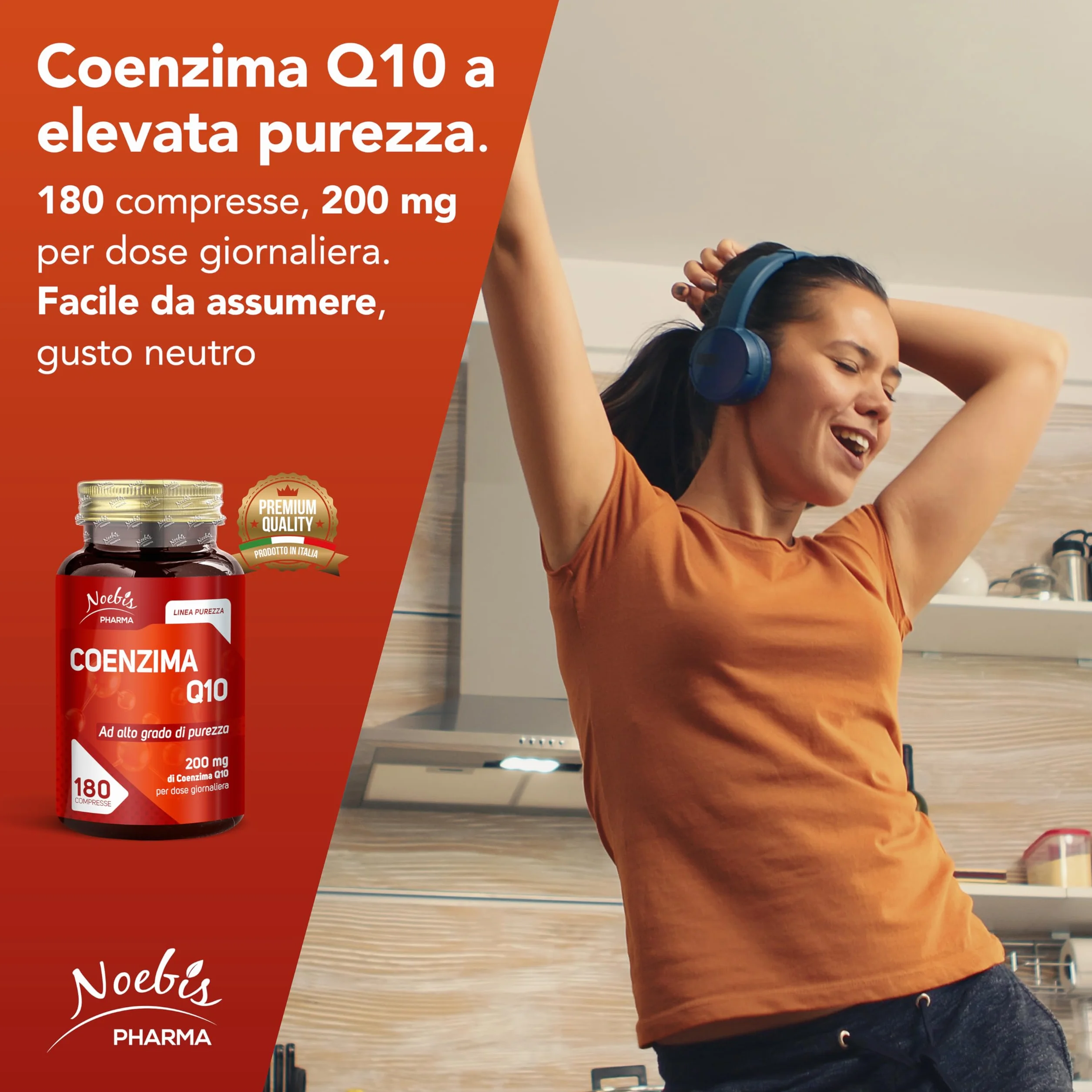 Coenzima Q10 200 mg Noebis Pharma – Alto Grado di Purezza – 180 Compresse – Integratore Q10, Vitalità ed Energia Cellulare – Supporto al Benessere – Made in Italy