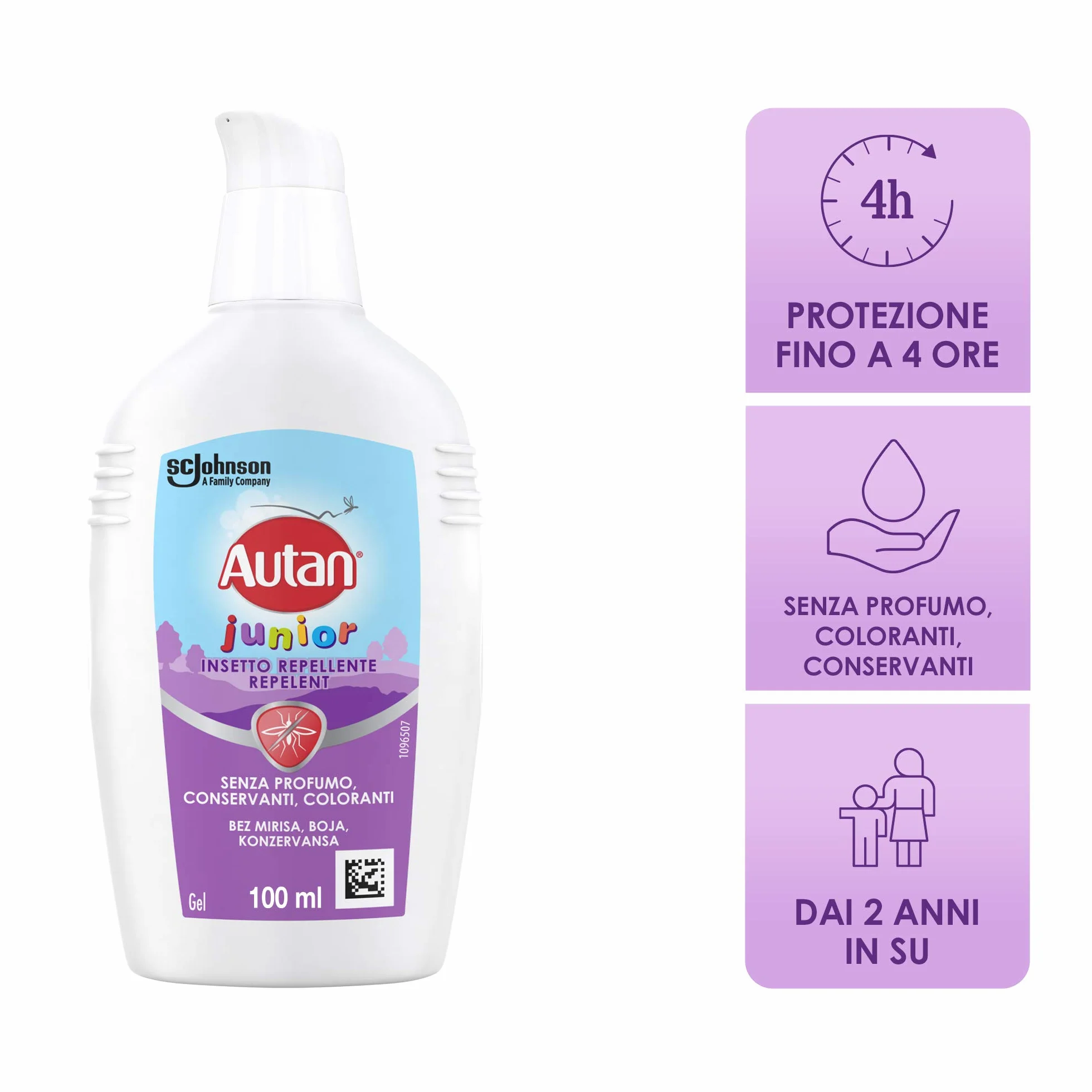 Autan Junior Gel, per Bambini oltre 2 Anni, Insetto Repellente e Antizanzare, 1 Confezione da 100 ml, Senza Profumo, Dermatologicamente Testato