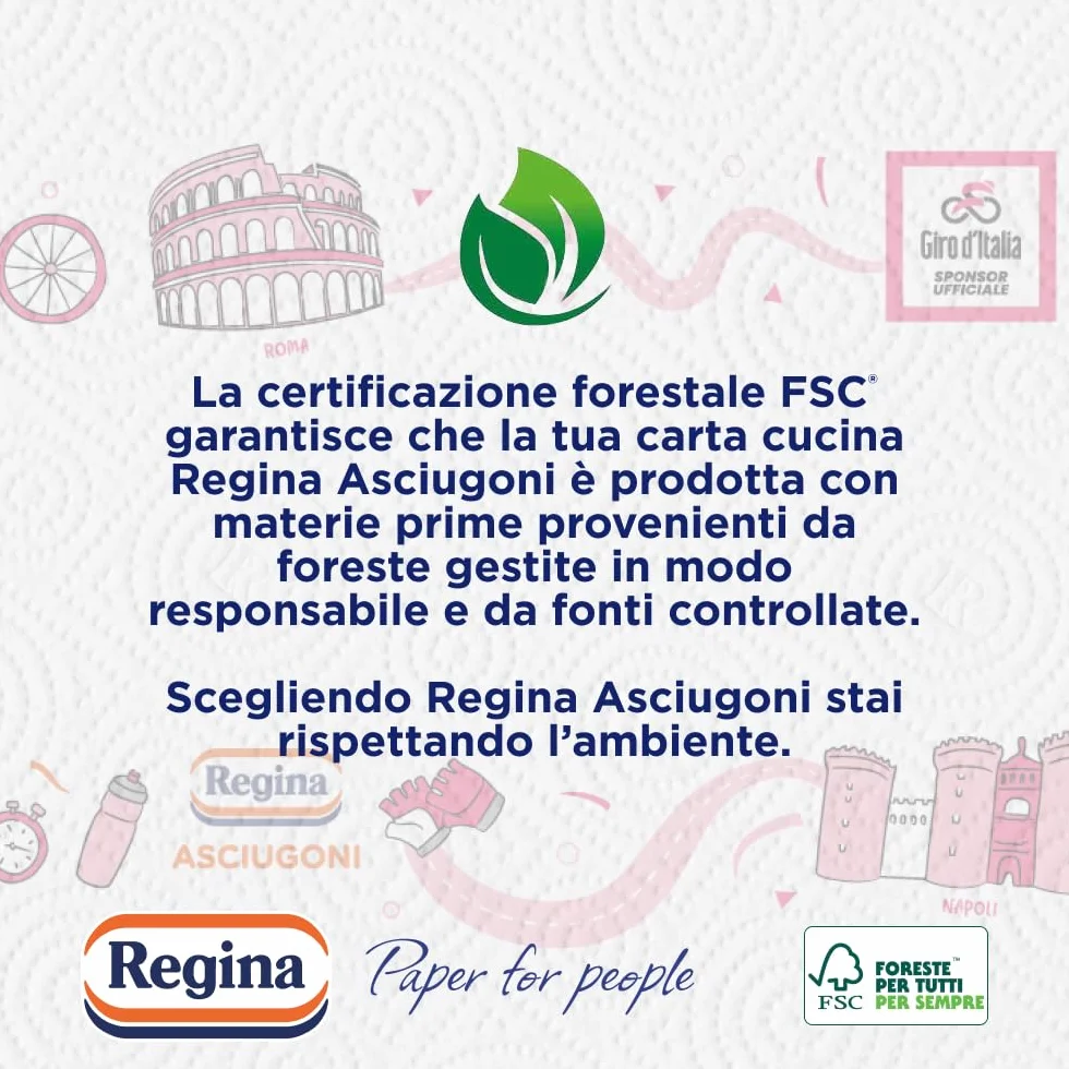 Regina Asciugoni Carta Cucina, 12 Rotoli 2 Veli, Maxi Fogli Assorbenti, FSC