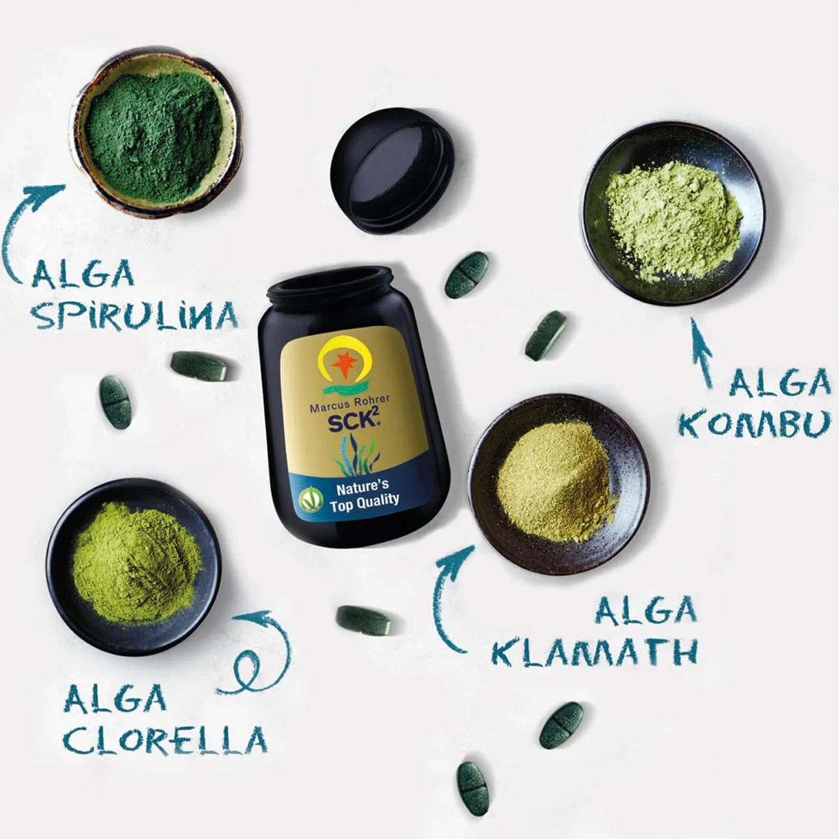 MARCUS ROHRER SCK2 Integratore Alimentare Spirulina Clorella Kombu Klamath 60 Compresse