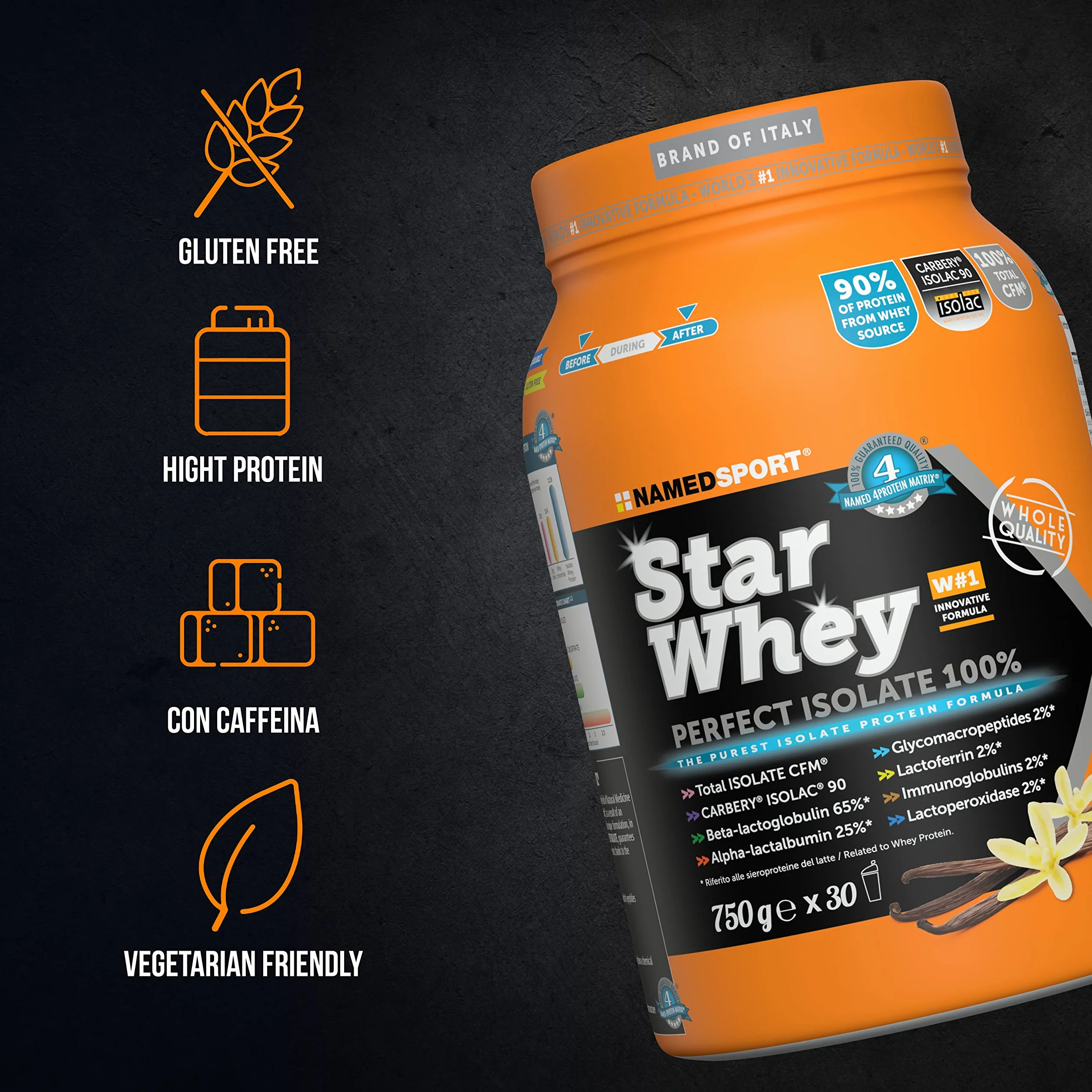 NAMEDSPORT Star Whey Isolate Proteine in Polvere Isolate | Proteine del Siero del Latte ad Alta Purezza per Massa Muscolare e Recupero | Low Sugar & High Protein | 750g – Vaniglia