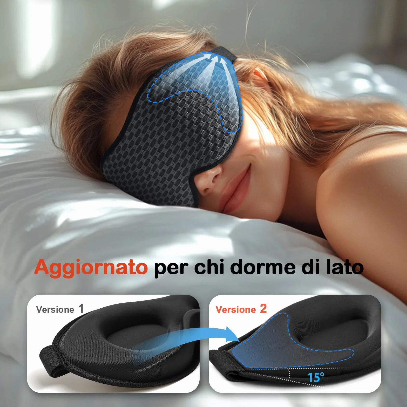 INNELO Maschera da Sono 3D per Uomo e Donna, Versione Migliorata 2025 per Dormitori Laterali, Maschera per Gli Occhi a Blocco 100% della Luce, con Cavità Oculari Comode e Senza Pressione, Grigio