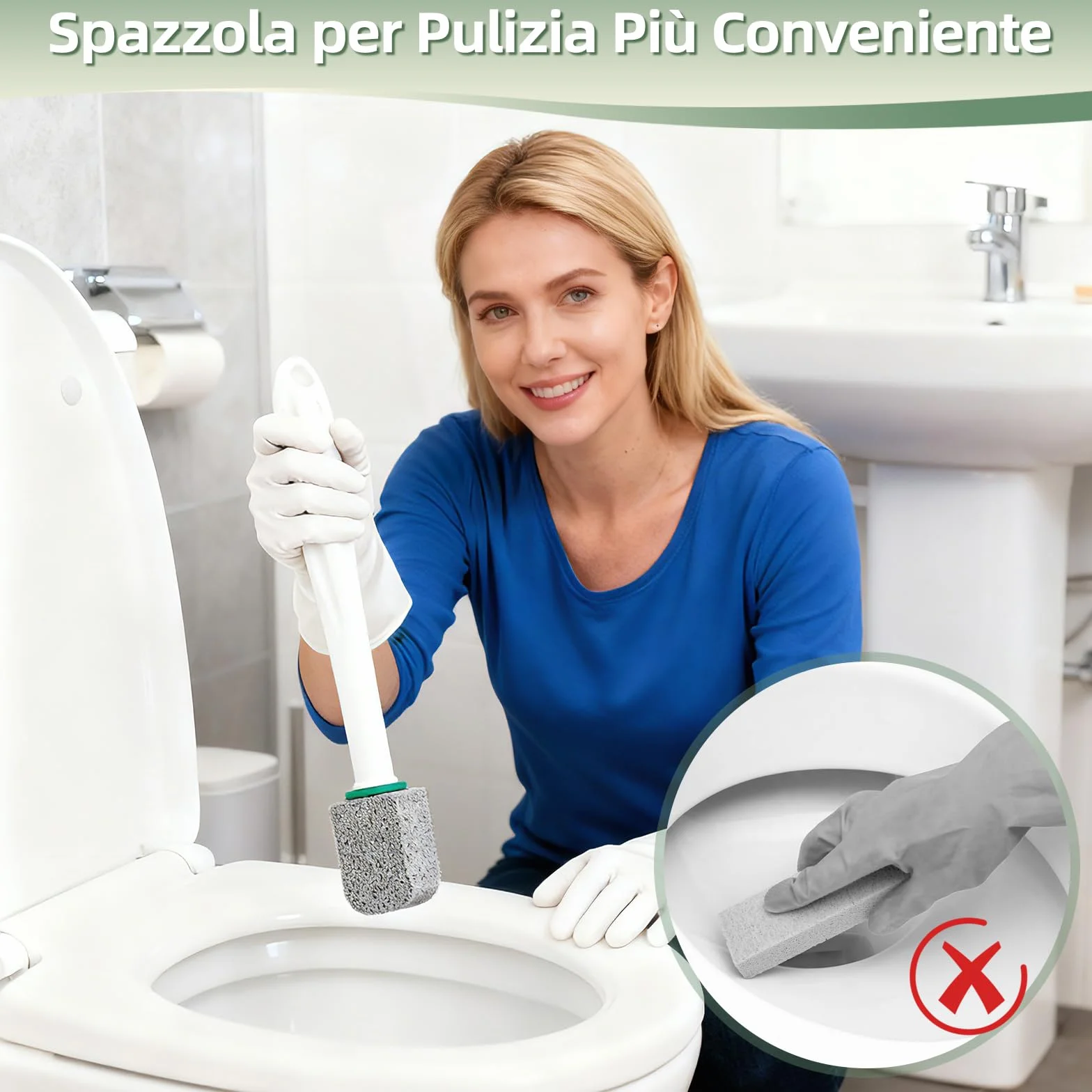 Pietra Pomice per WC 5 Pezzi con Manico Riutilizzabile - Disincrostante Calcare e Urina Ostinate