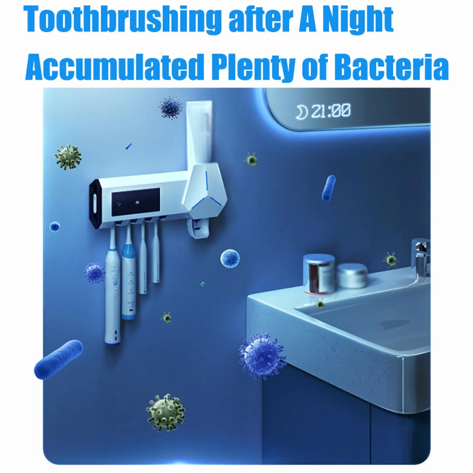 Sterilizzatore per spazzolino UV intelligente Disinfezione senza punzonatura Scaffale per spazzolino da denti Spazzolino da denti a parete Spremere dispositivo per dentifricio,Black