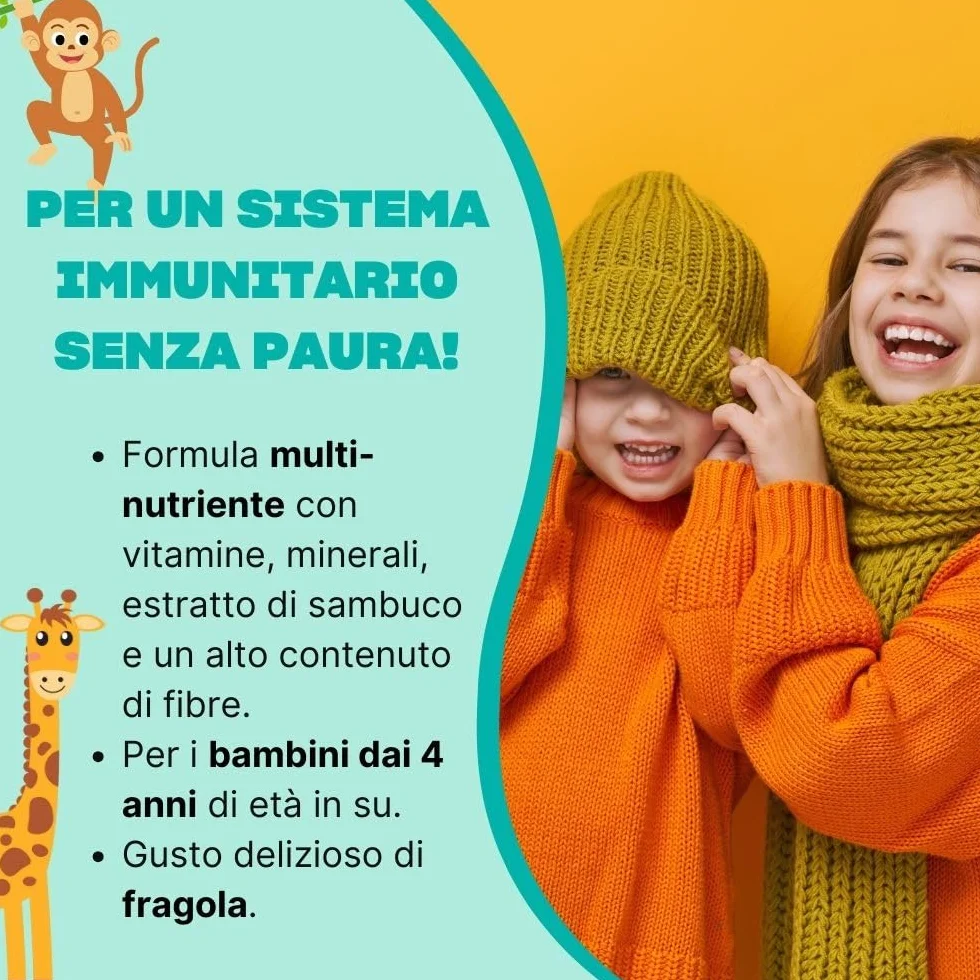SWISSE Junior - Multivitaminico Completo Bambini con Vitamina D C B12 B6 e Minerali per Supporto al Sistema Immunitario, 50 Gommose ad Alto Contenuto di Fibre, Aroma Naturale di Fragola, Made in Italy