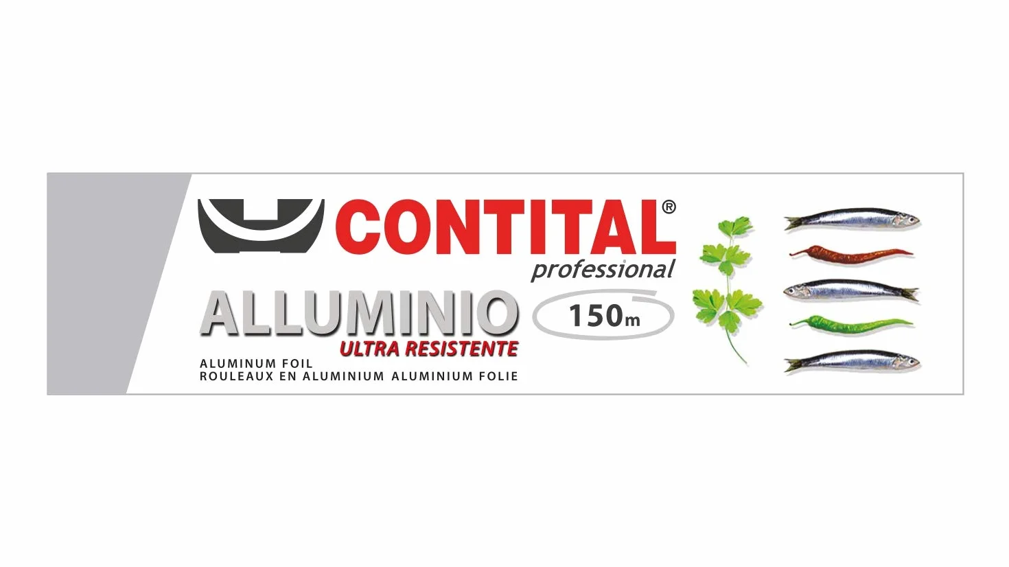 CONTITAL Rotolo Alluminio Professionale per Alimenti con astuccio, larghezza 30 cm, 150 metri