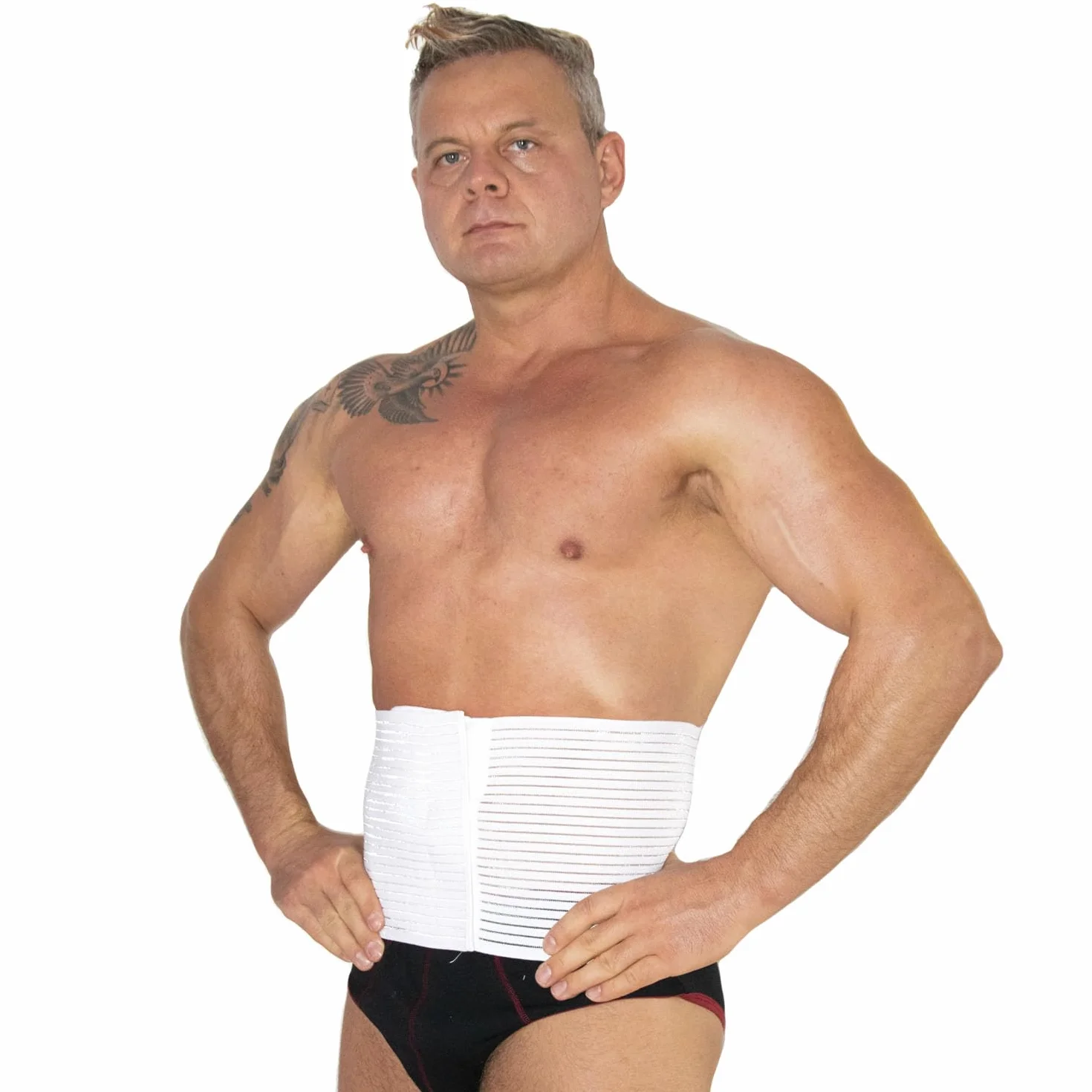BODYPERFECT Fascia ernia ombelicale Pancera post operatoria Cintura post parto Elasticizzata A Strappo Altezza 20 Cm Made in Italy (Bianco, S)
