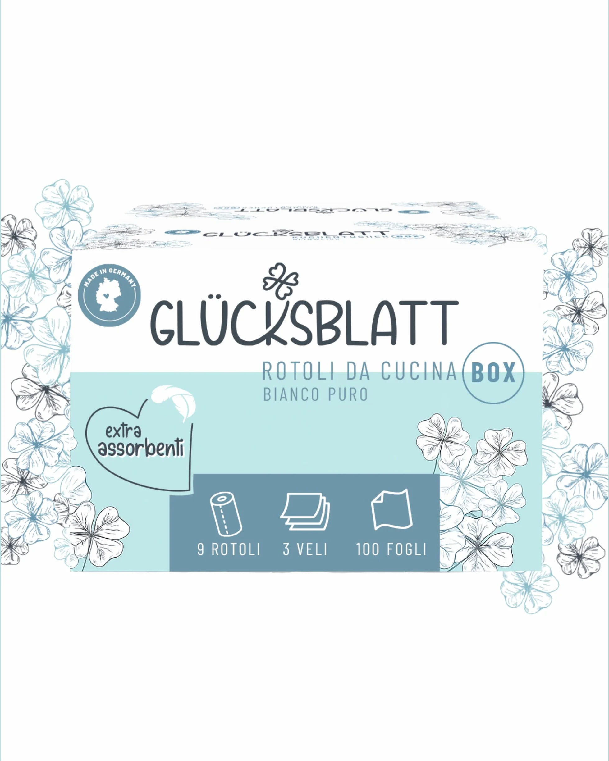 Glücksblatt Carta da Cucina 9 Rotoli 100 Fogli 3 Strati Senza Plastica Sostenibili