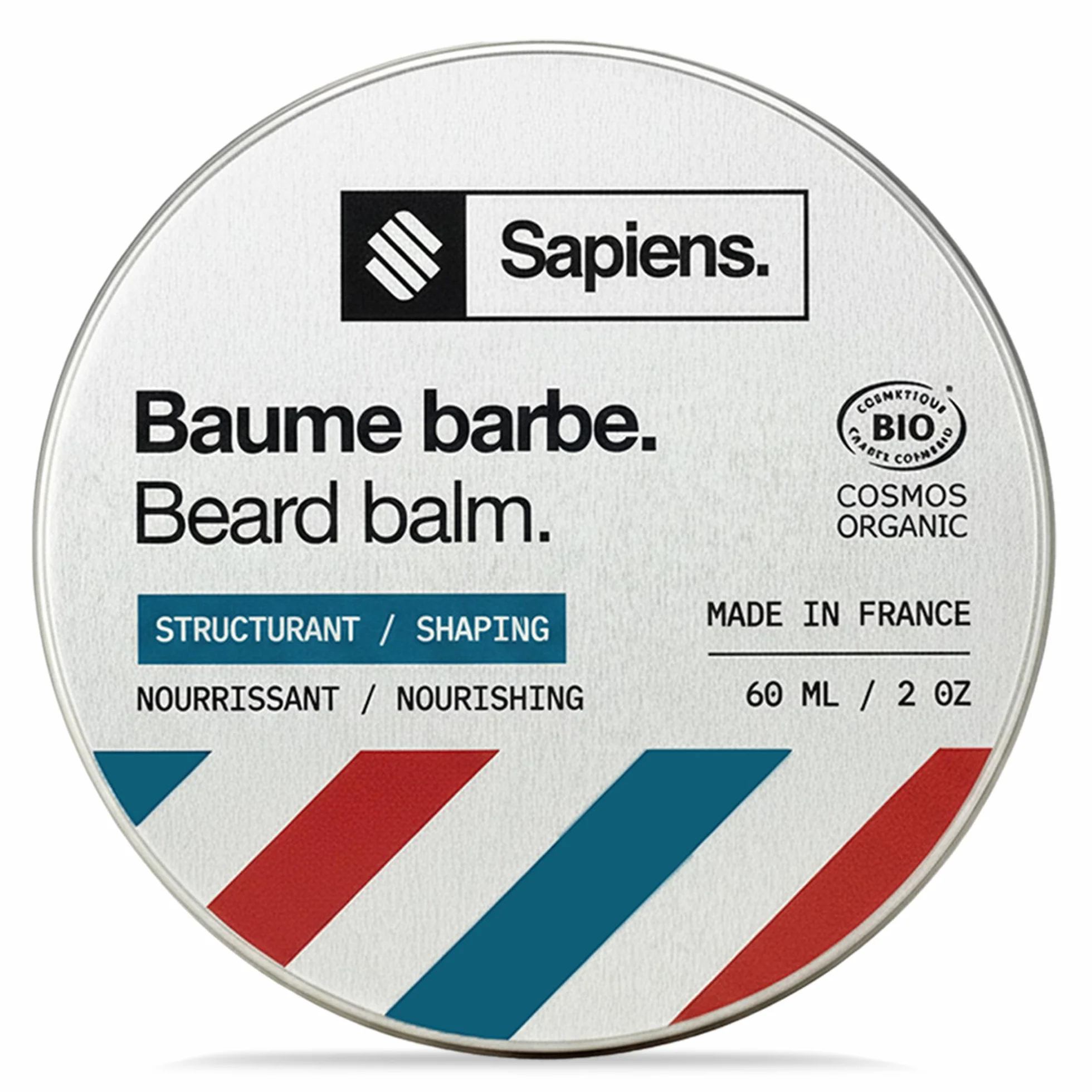 Sapiens Balsamo Barba Uomo BIO 60 ml – Cera Barba e Cera Baffi Naturale – Burro di Karité & Olio di Ricino – Ammorbidisce, Nutre e Modella – Fatto in Francia, Certificato Cosmos Organic