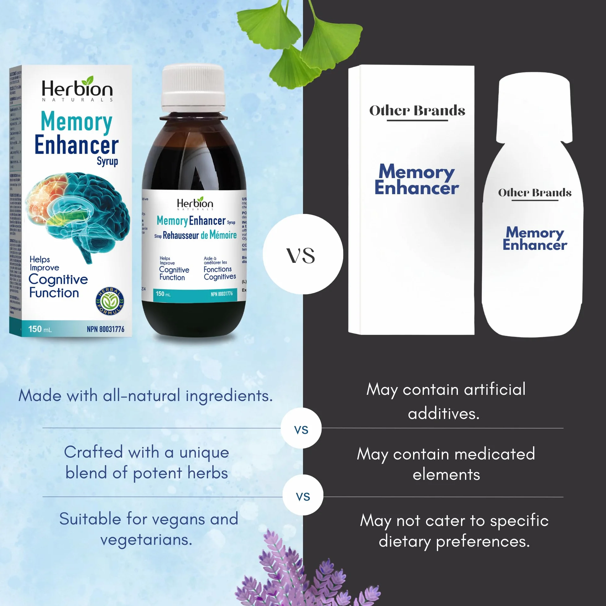 Herbion Naturals Amplificatore di memoria aiuta a migliorare le funzioni cognitive Sciroppo di liquirizia per adulti 150ml