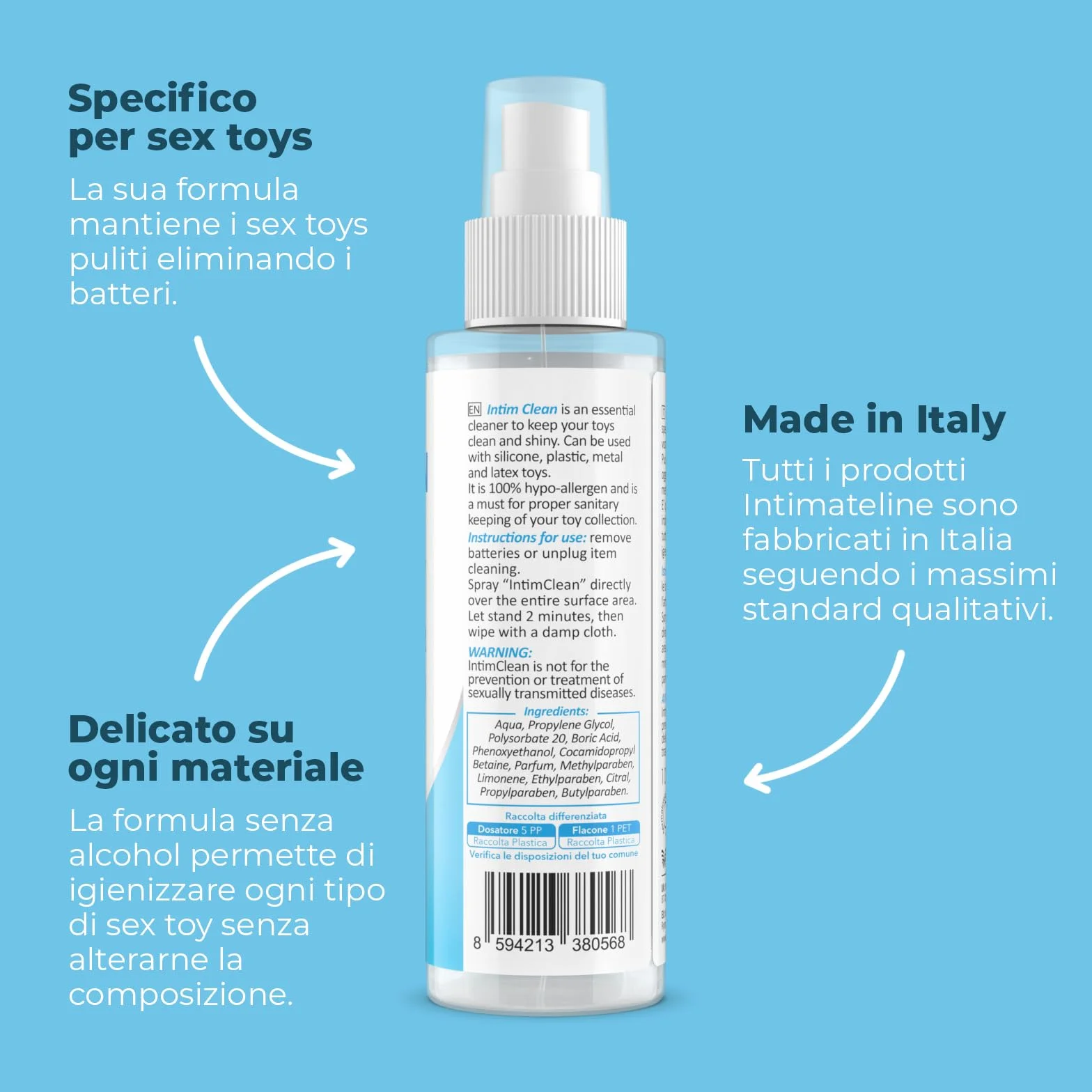 INTIMATELINE Intim Clean Sex Toy Cleaner Detergente Igienizzante 100 ml Ipoallergenico Antibatterico Alcohol Free