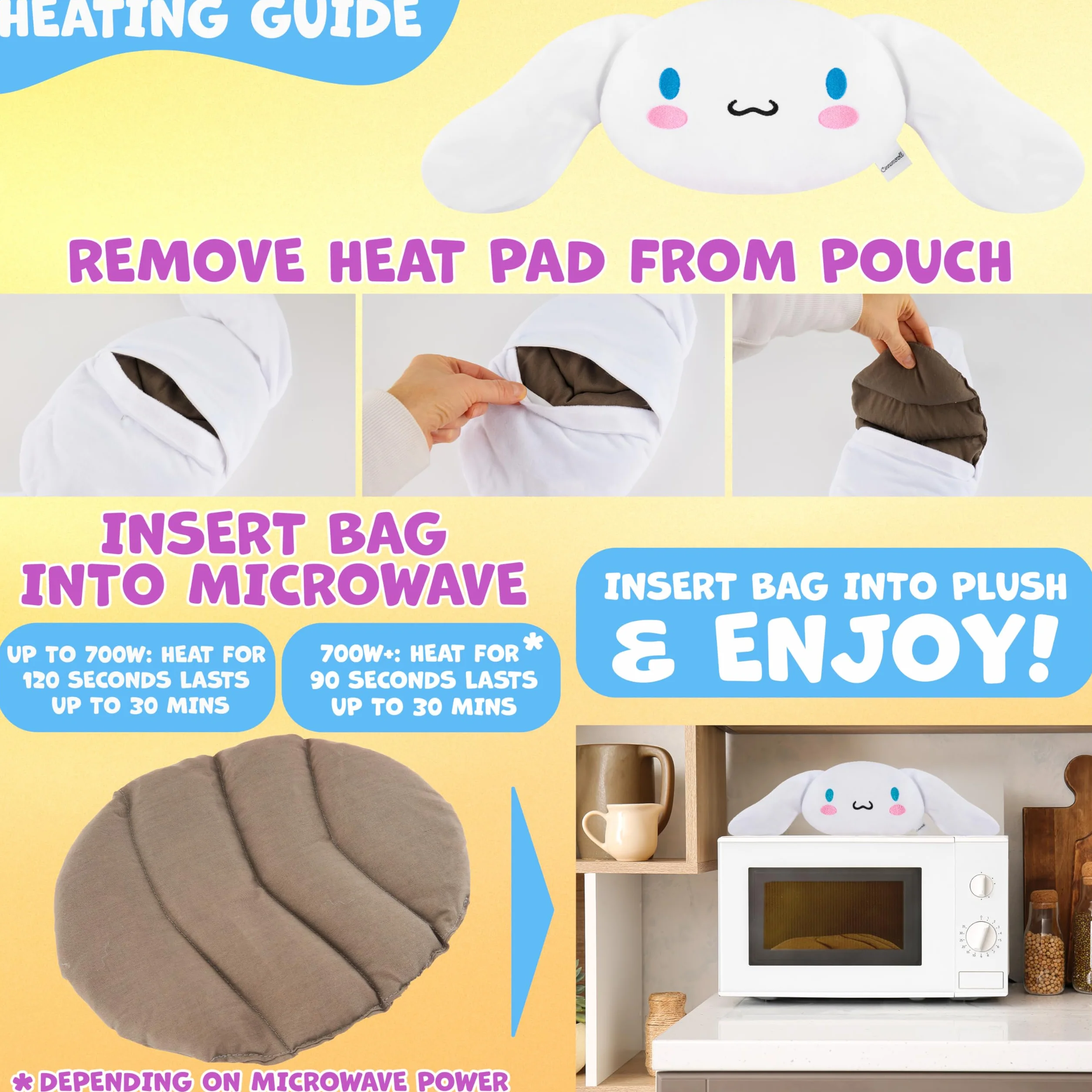 Cinnamoroll Sanrio Riscaldante Microonde, Peluche Termoforo Cervicale e Spalle, Compressa Alleviare Dolori Muscolari e Mestruali Regalo Donna (Bianco Cinnamoroll)